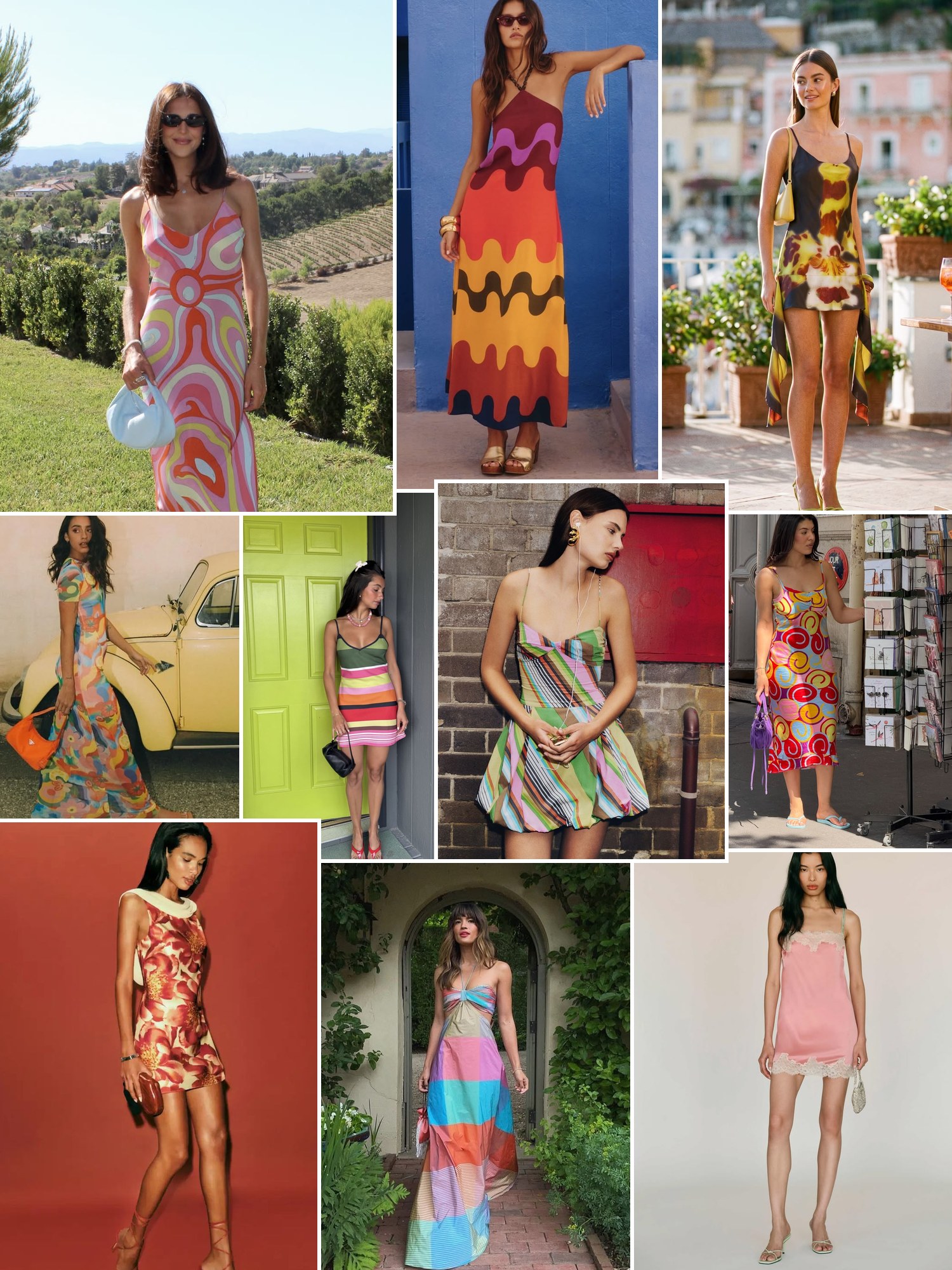 Collage of everyday outfits built around Cynthia Rowley dresses