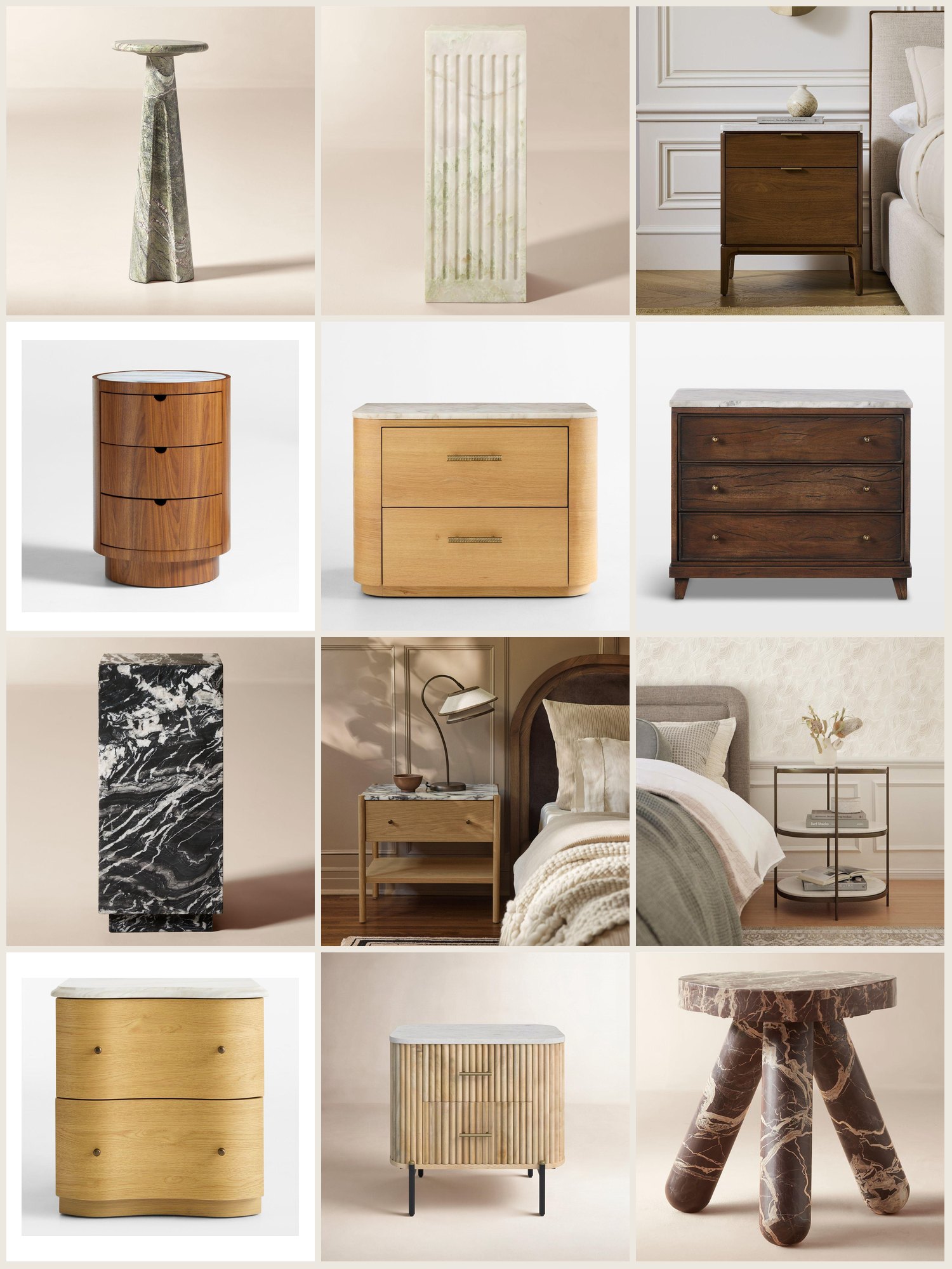 Twelve marble nightstands and side tables from CB2, Crate & Barrel, West Elm, Lulu and Georgia and Joss & Main