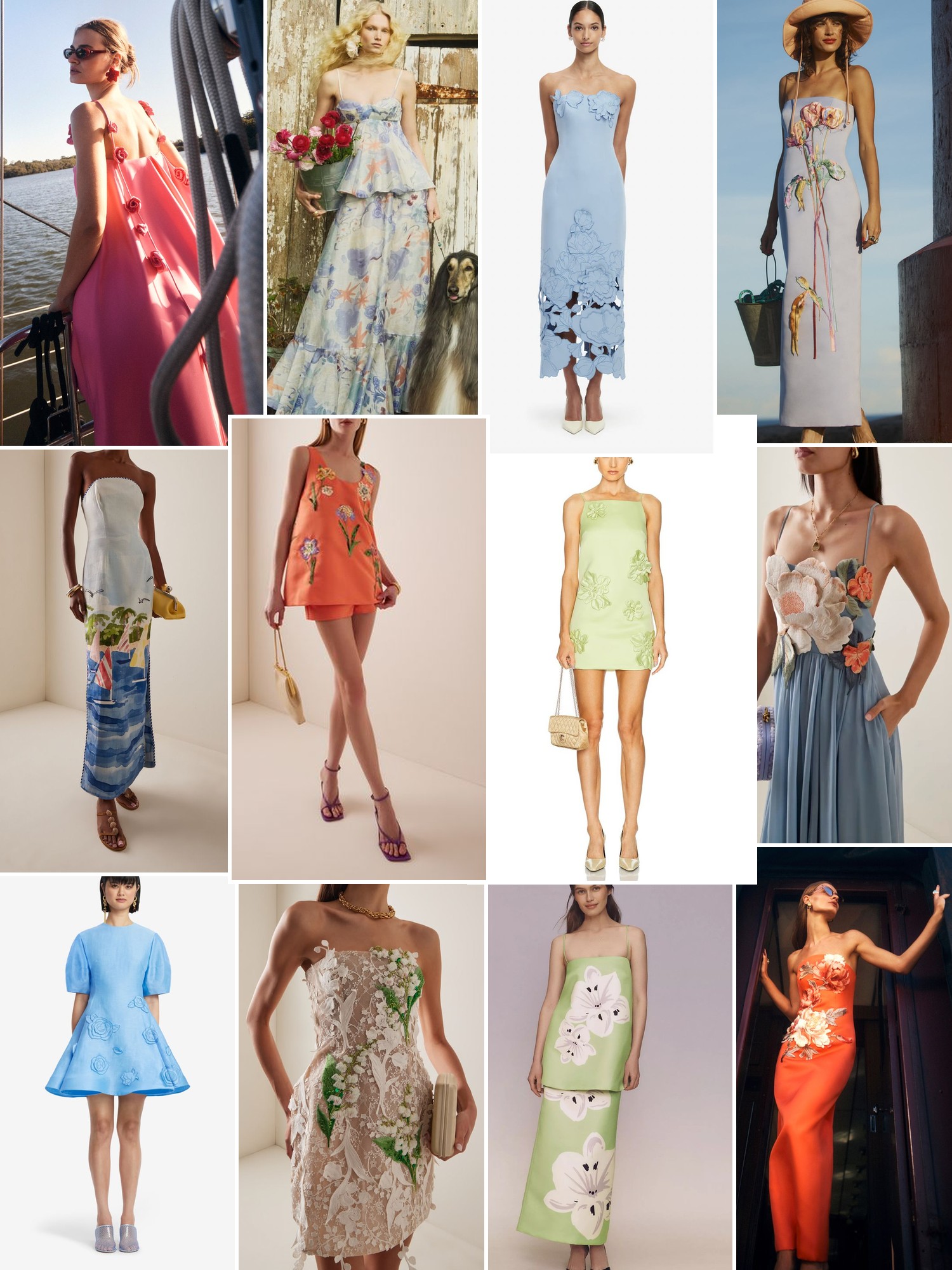 Collage of runway looks, campaign shots and street style outfits that capture the Leo Lin mood