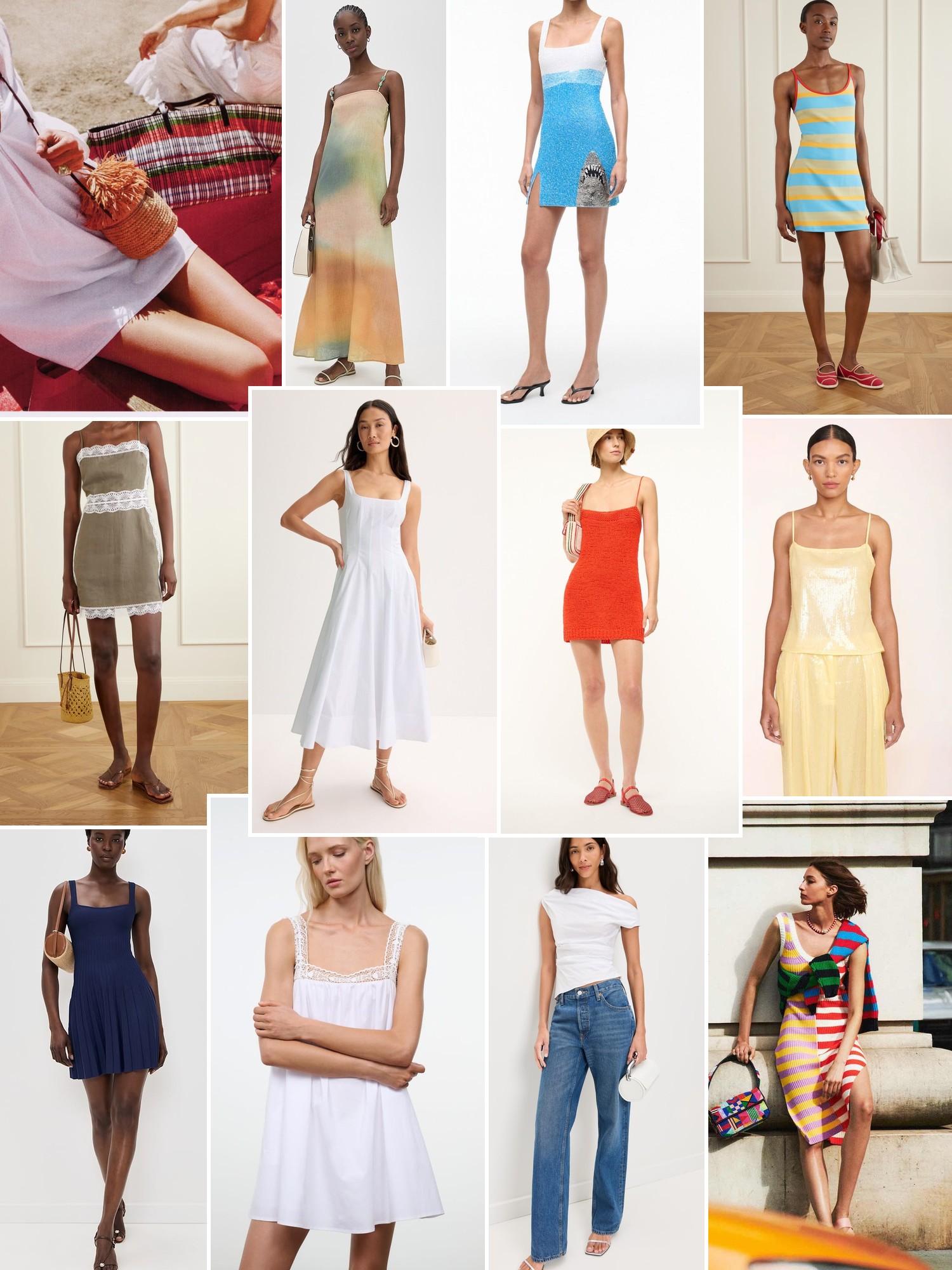 Collage of runway looks, campaign shots and street style outfits that capture the STAUD mood