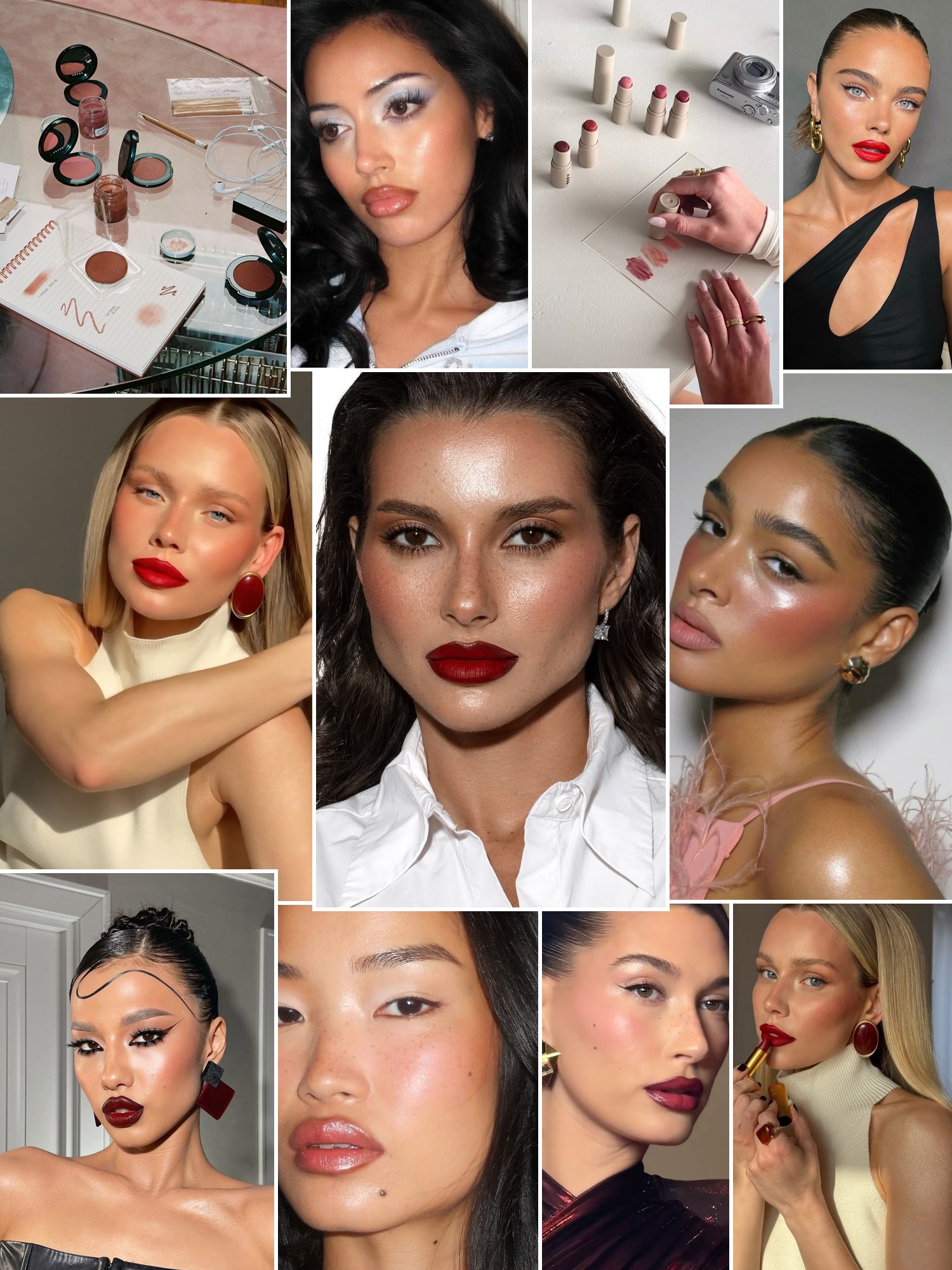 Street style collage of women wearing makeup gift sets