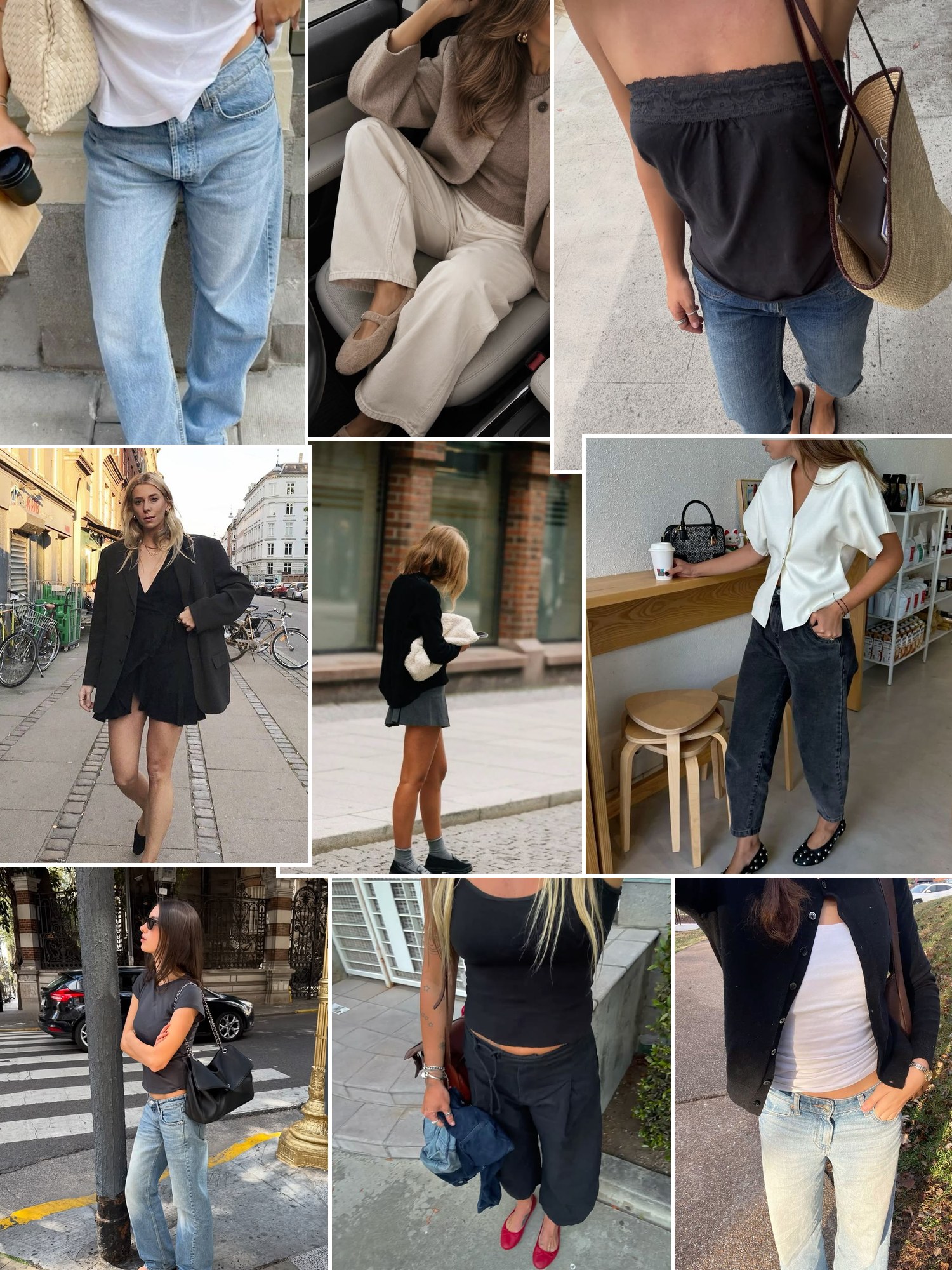 Collage of loafers and ballet flats with work outfits