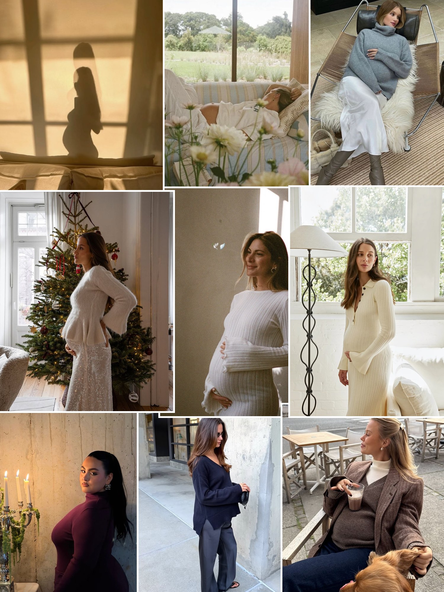 Street style collage of women wearing gifts for mom to be