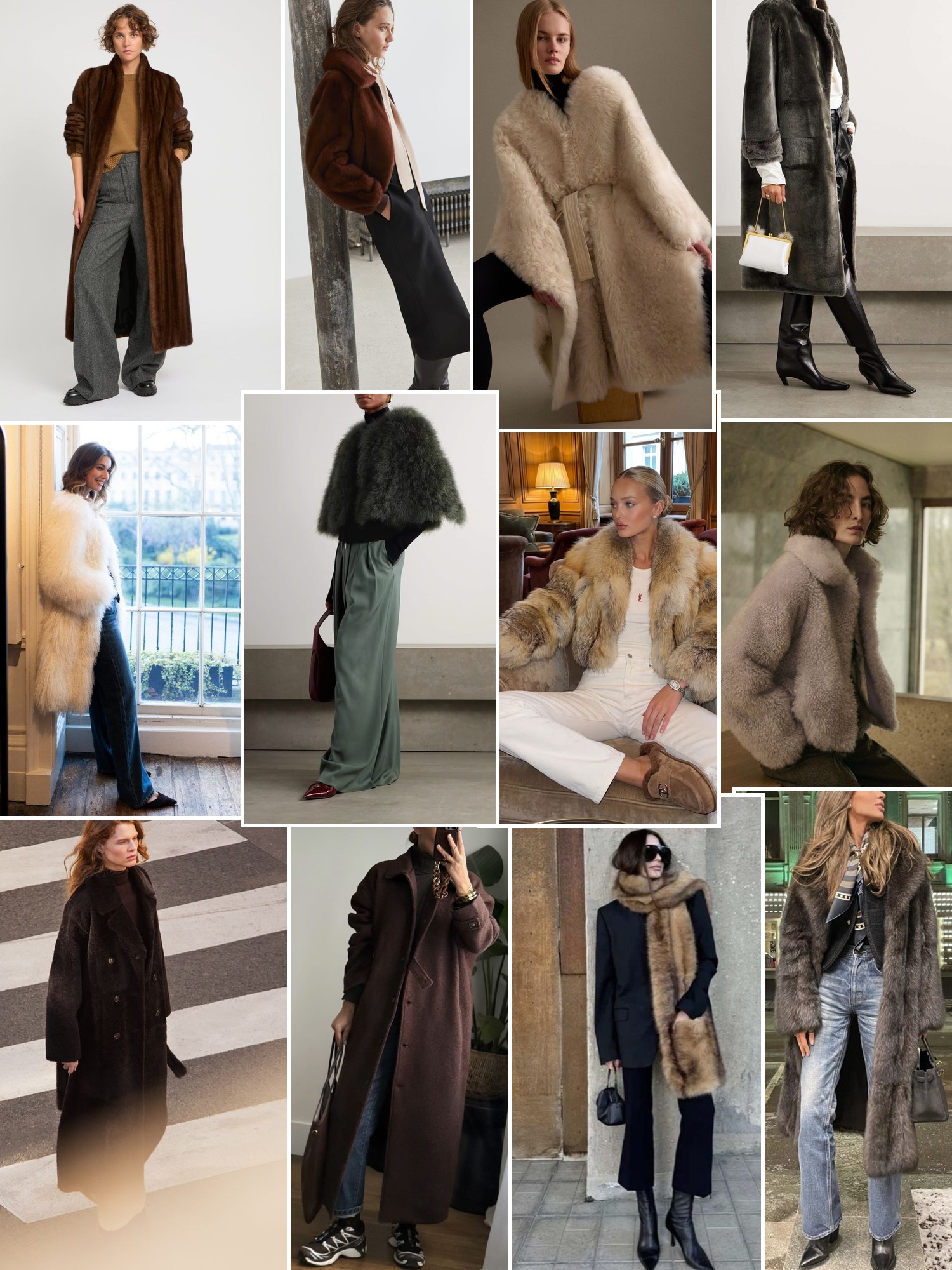 Collage of runway looks, campaign shots and street style outfits that capture the Yves Salomon mood