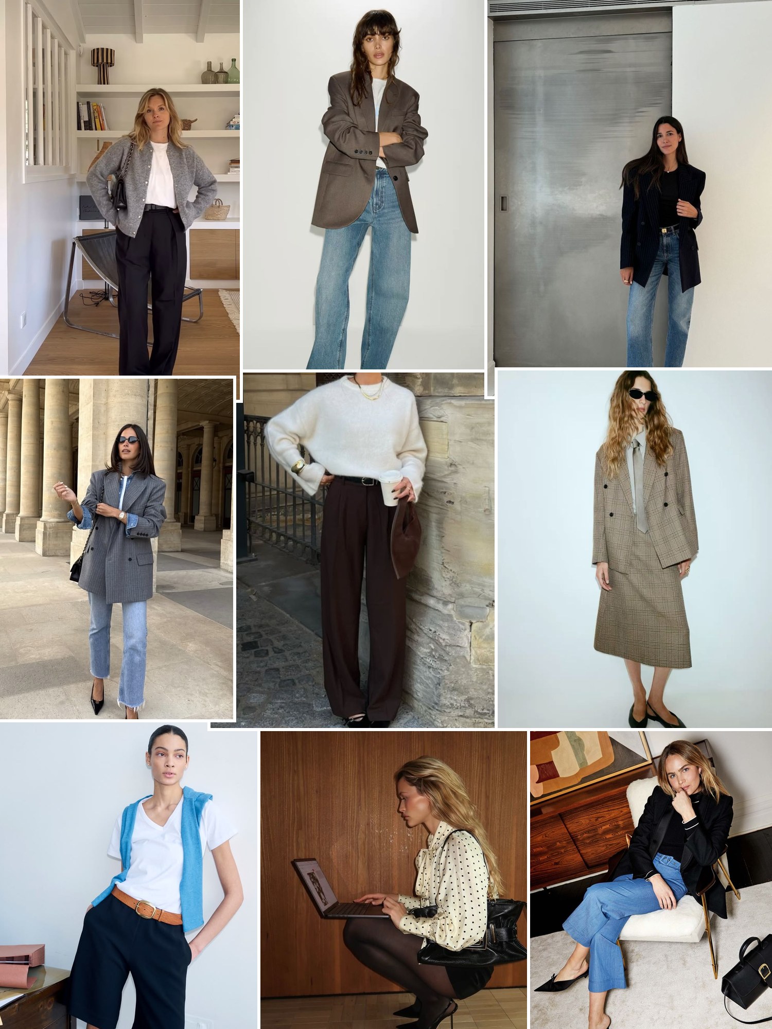 Street style collage of women wearing casual work outfits