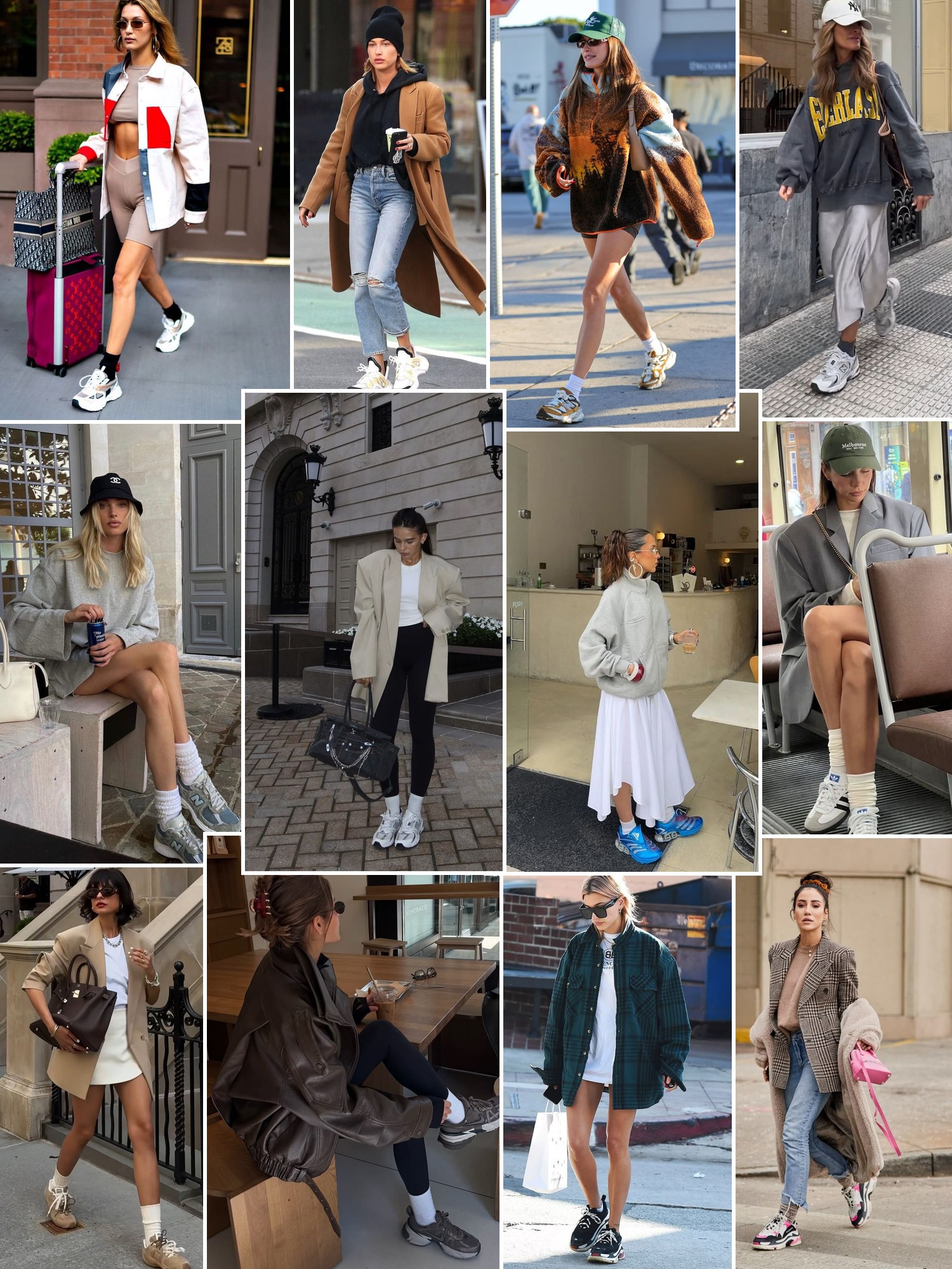 Collage of dad sneakers with tailored pieces