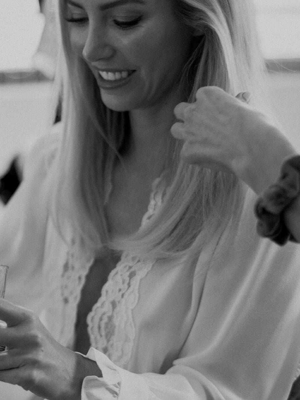 Cydney Morris in a lace custom Stone Cold Fox x Brock Collection wedding look