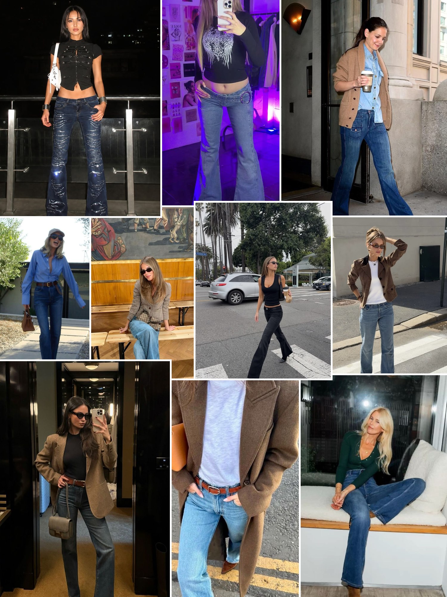 Collage of everyday outfits built around True Religion jeans