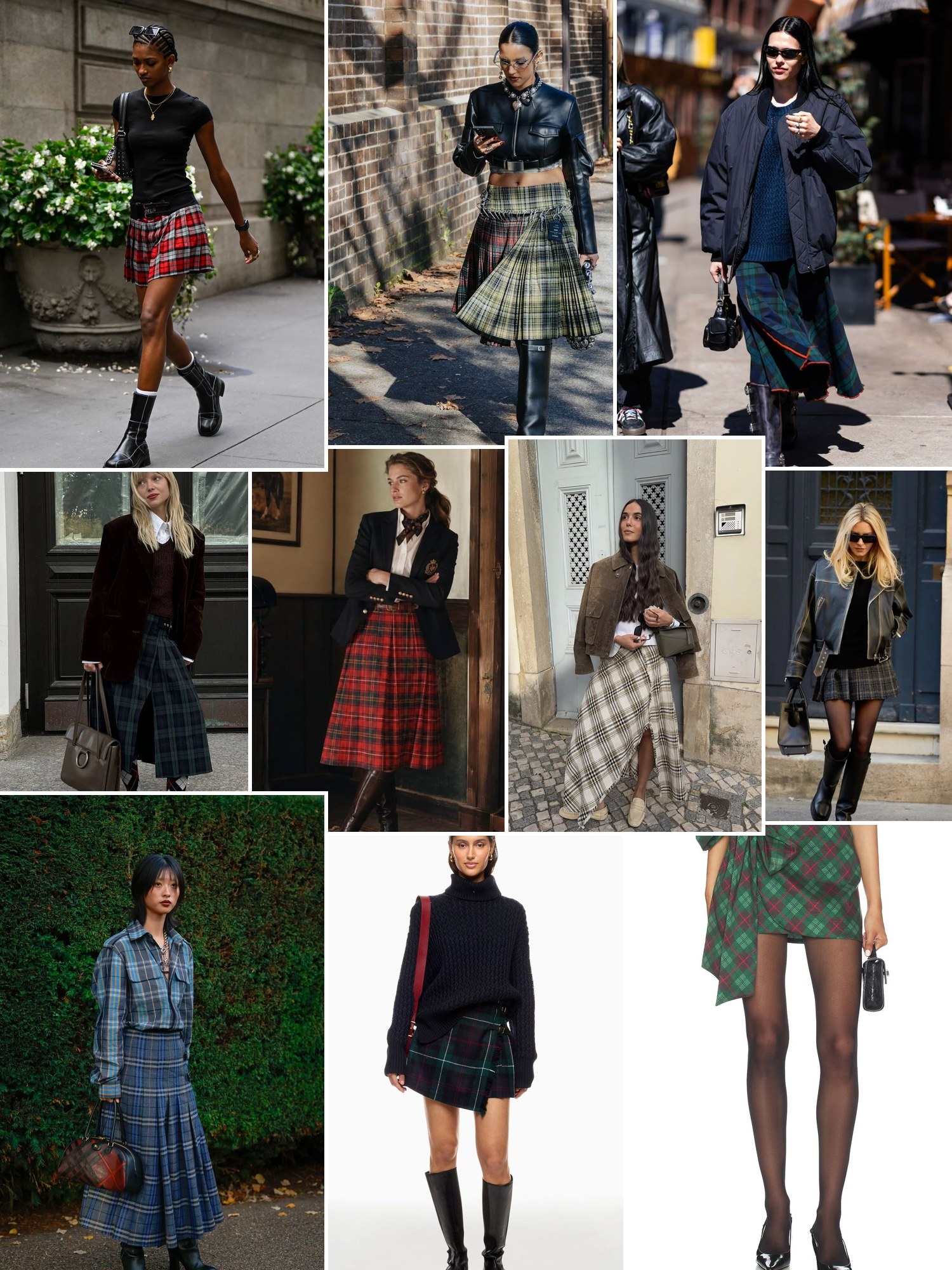 Street style collage of women wearing Kilt