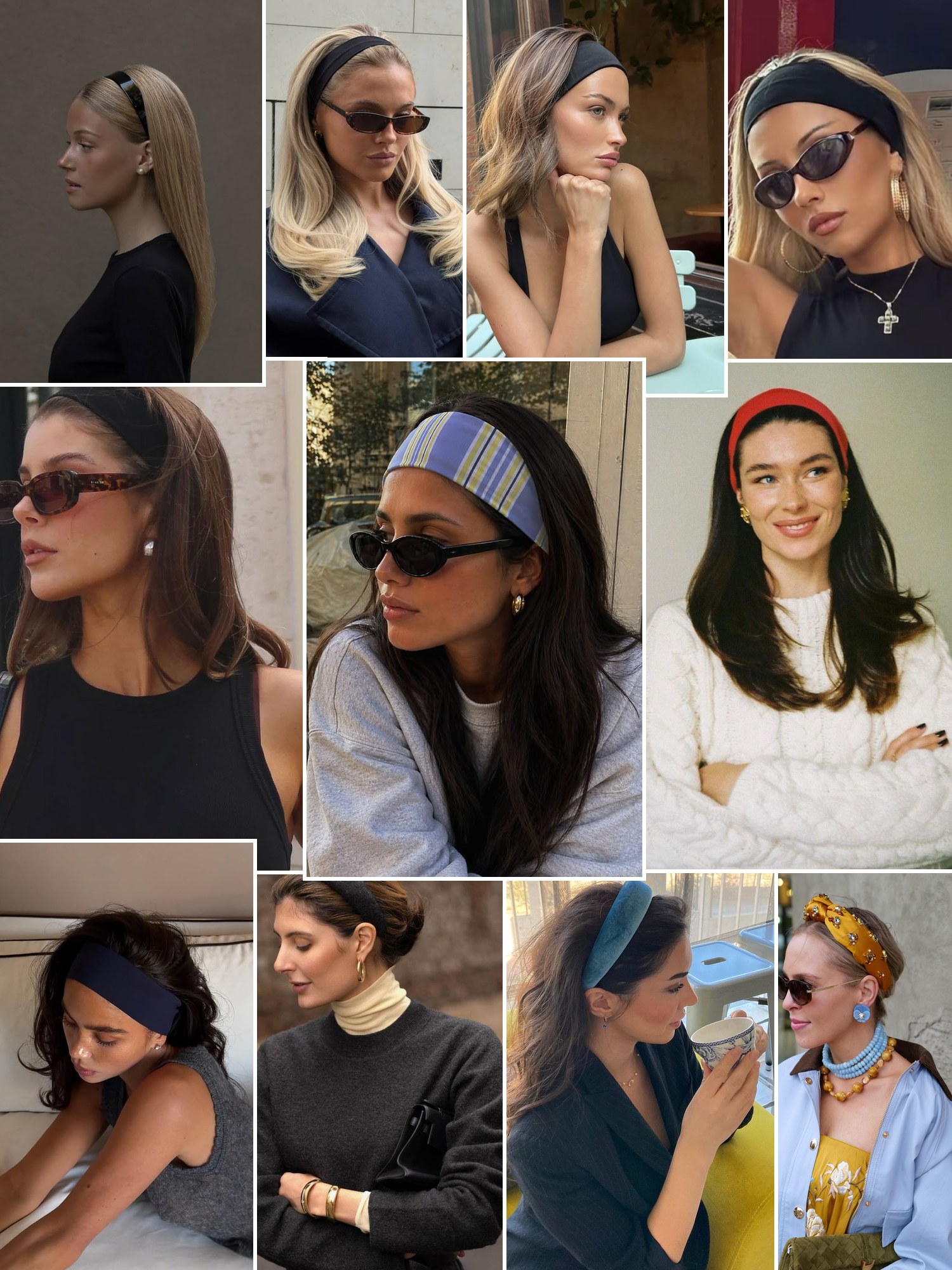 Collage of headband hairstyles, velvet to silk