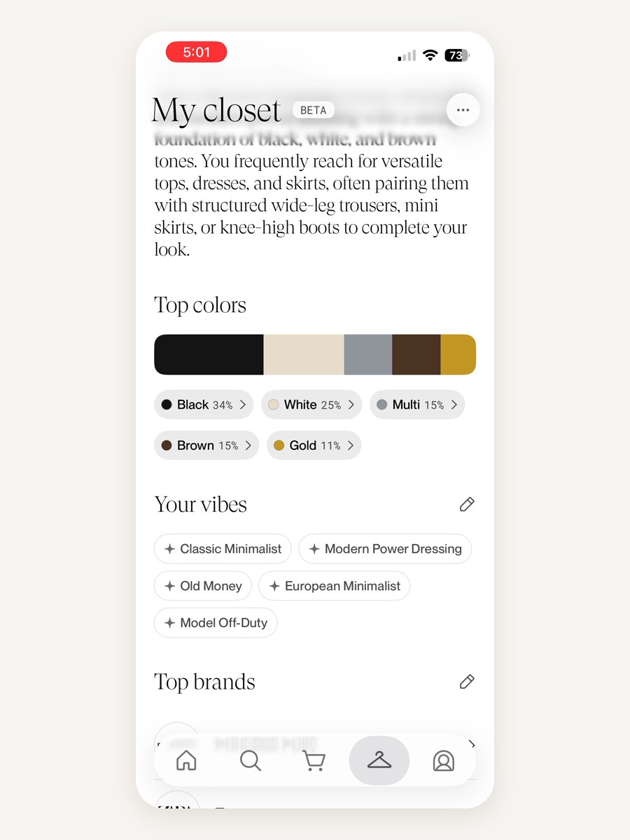 Phia Style analysis: top colors, your vibes like Classic Minimalist and Old Money, and top brands