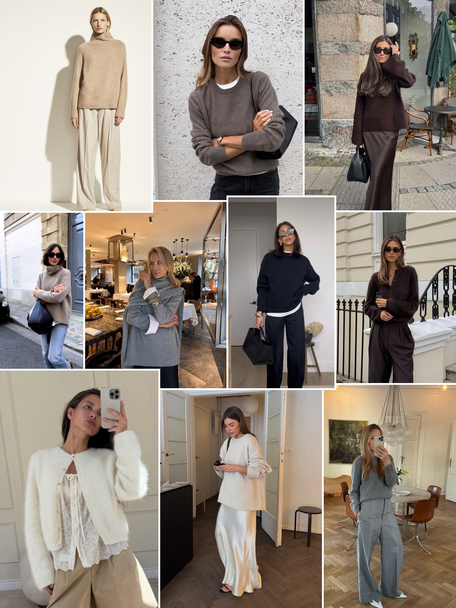 Street style collage of women wearing Vince