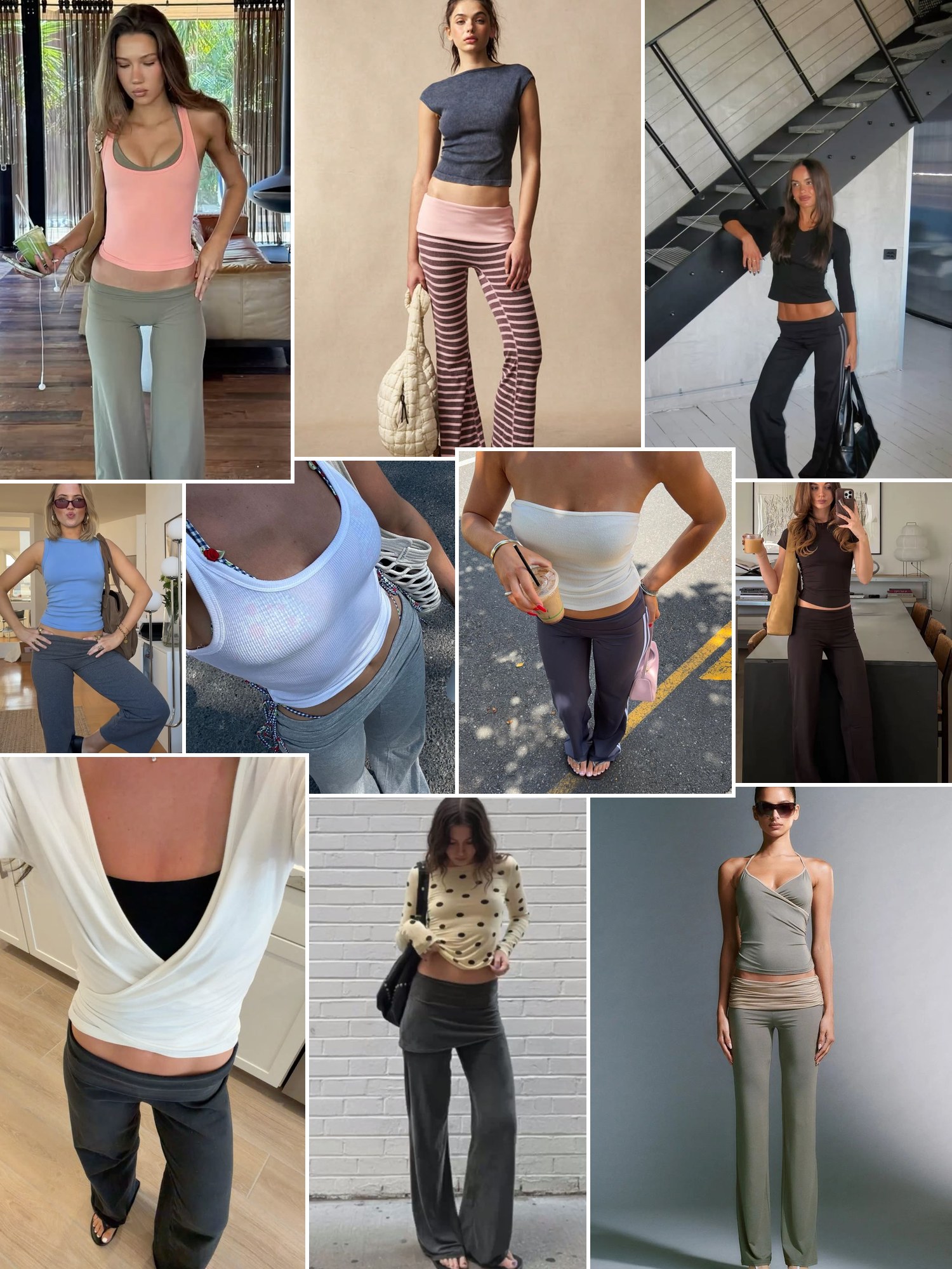Street style collage of women wearing Foldover pants