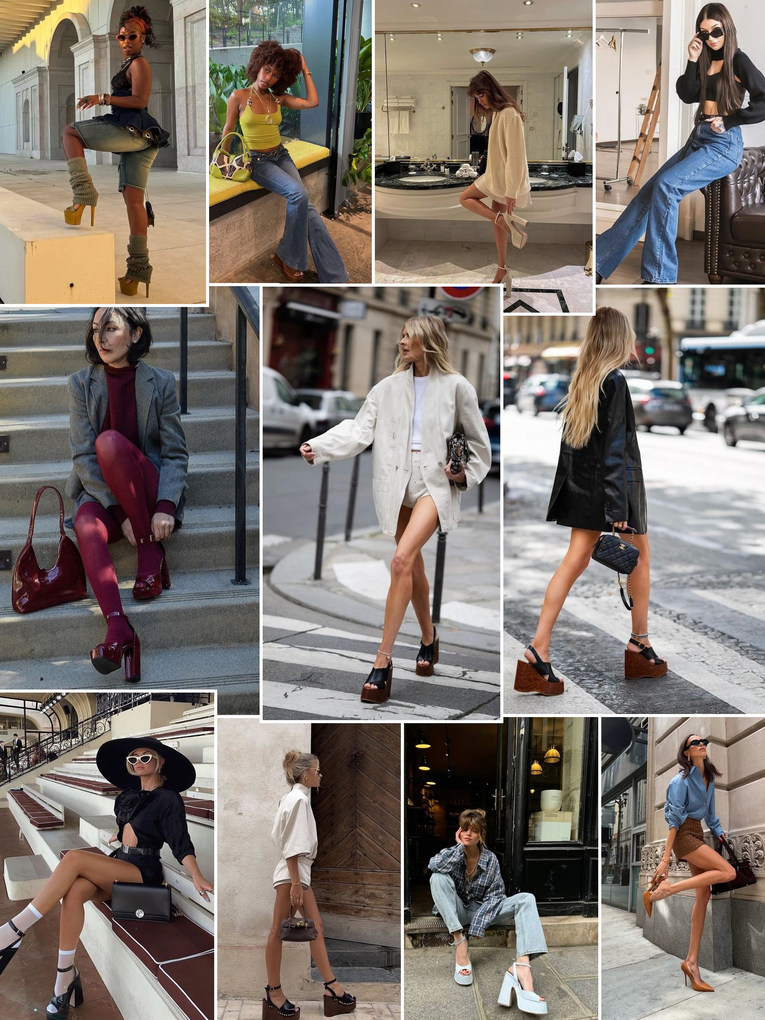 Collage of heel types in street style