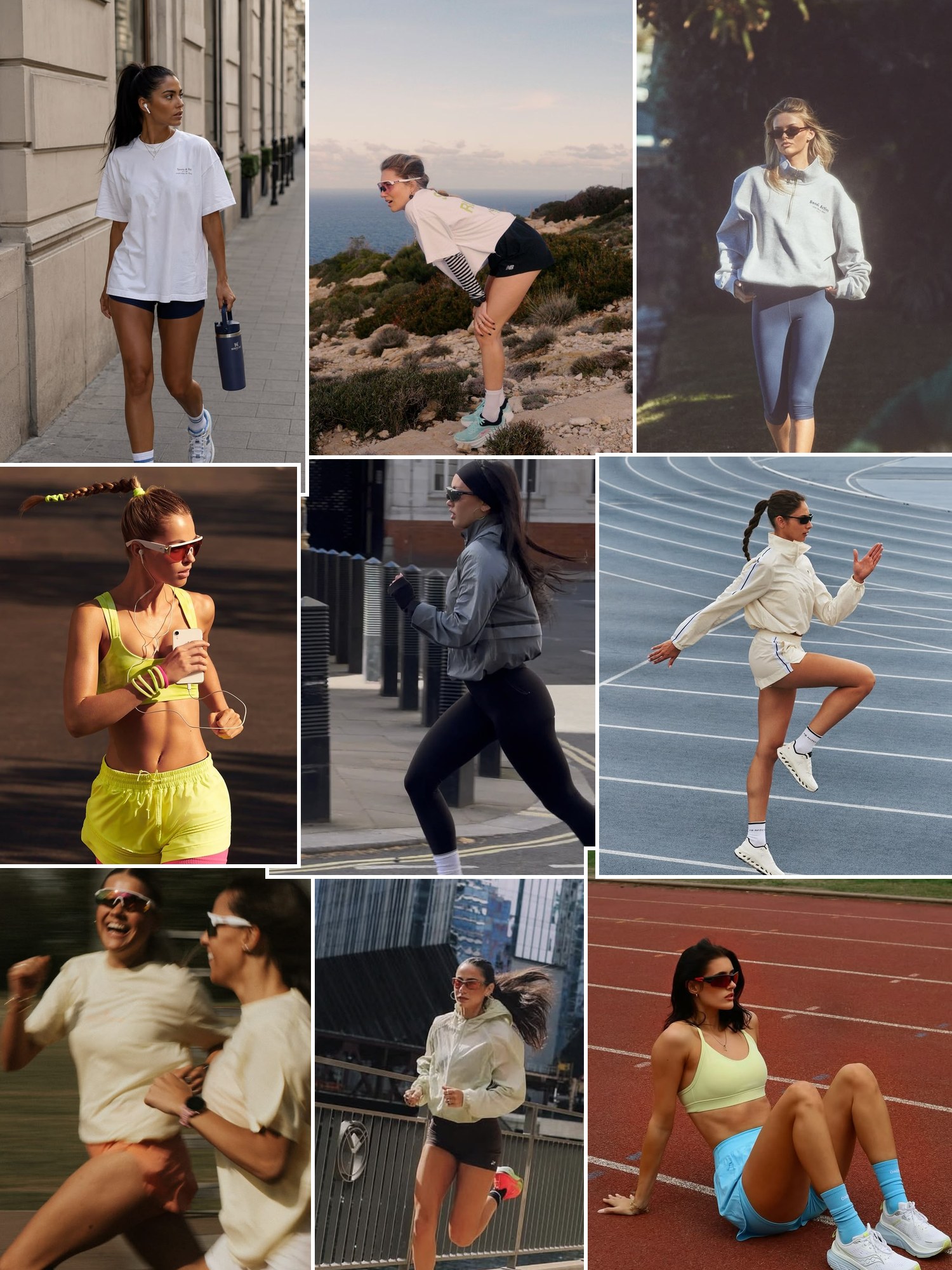 Street style collage of women wearing gifts for runners women