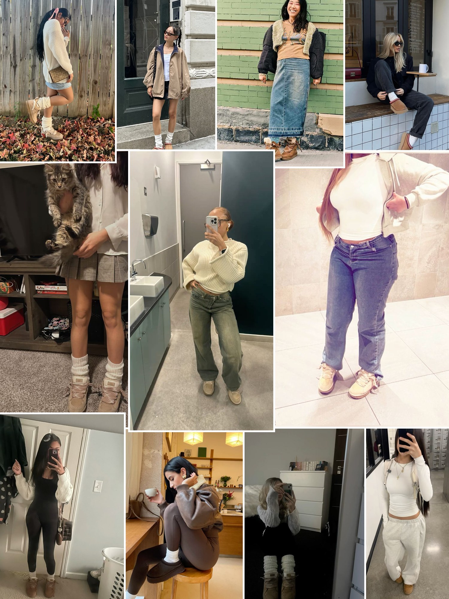 Street style collage of women wearing UGG sneakers