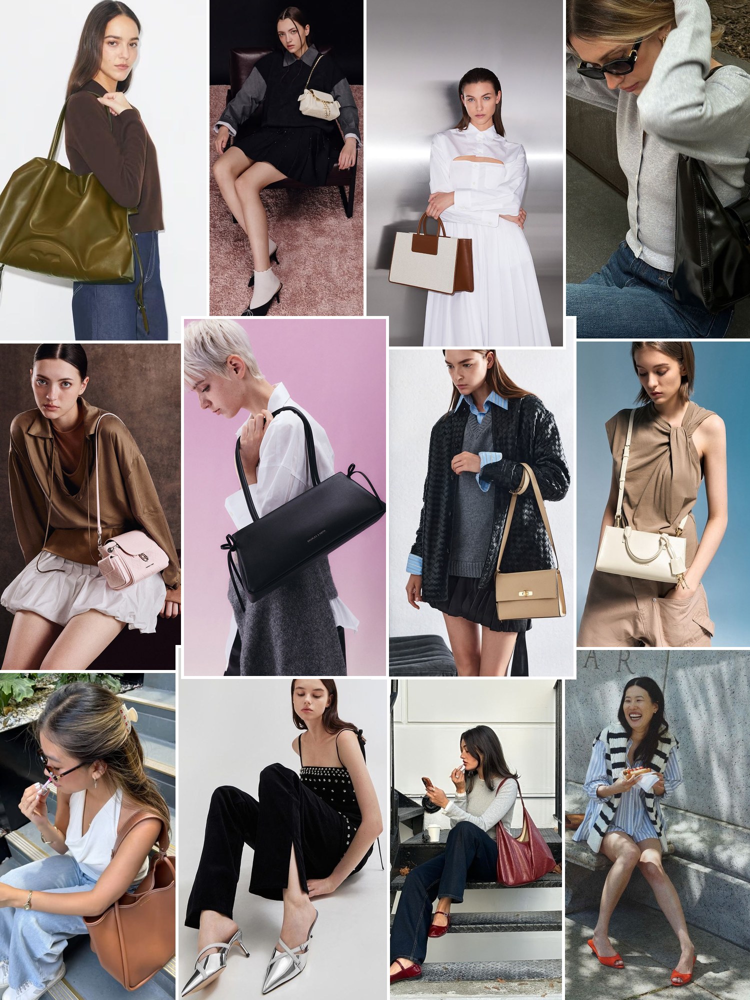 Collage of everyday outfits built around Charles & Keith