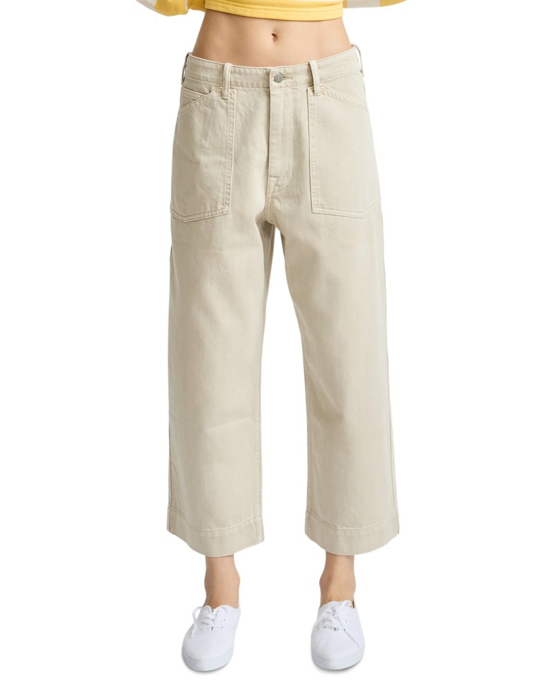 Georgia Mid Rise Work Pant Ankle Jeans in Light Brown