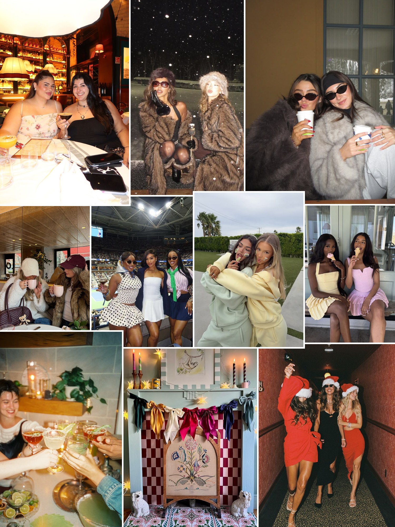 Street style collage of women wearing best friend gift ideas