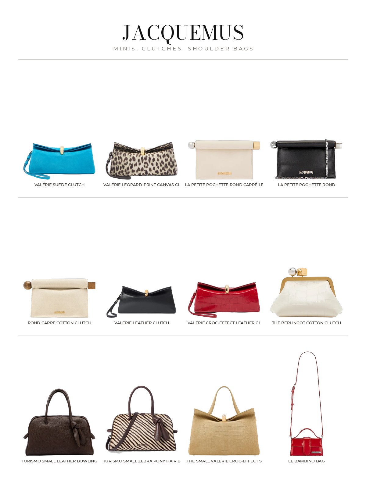 Jacquemus line sheet of products from the edit
