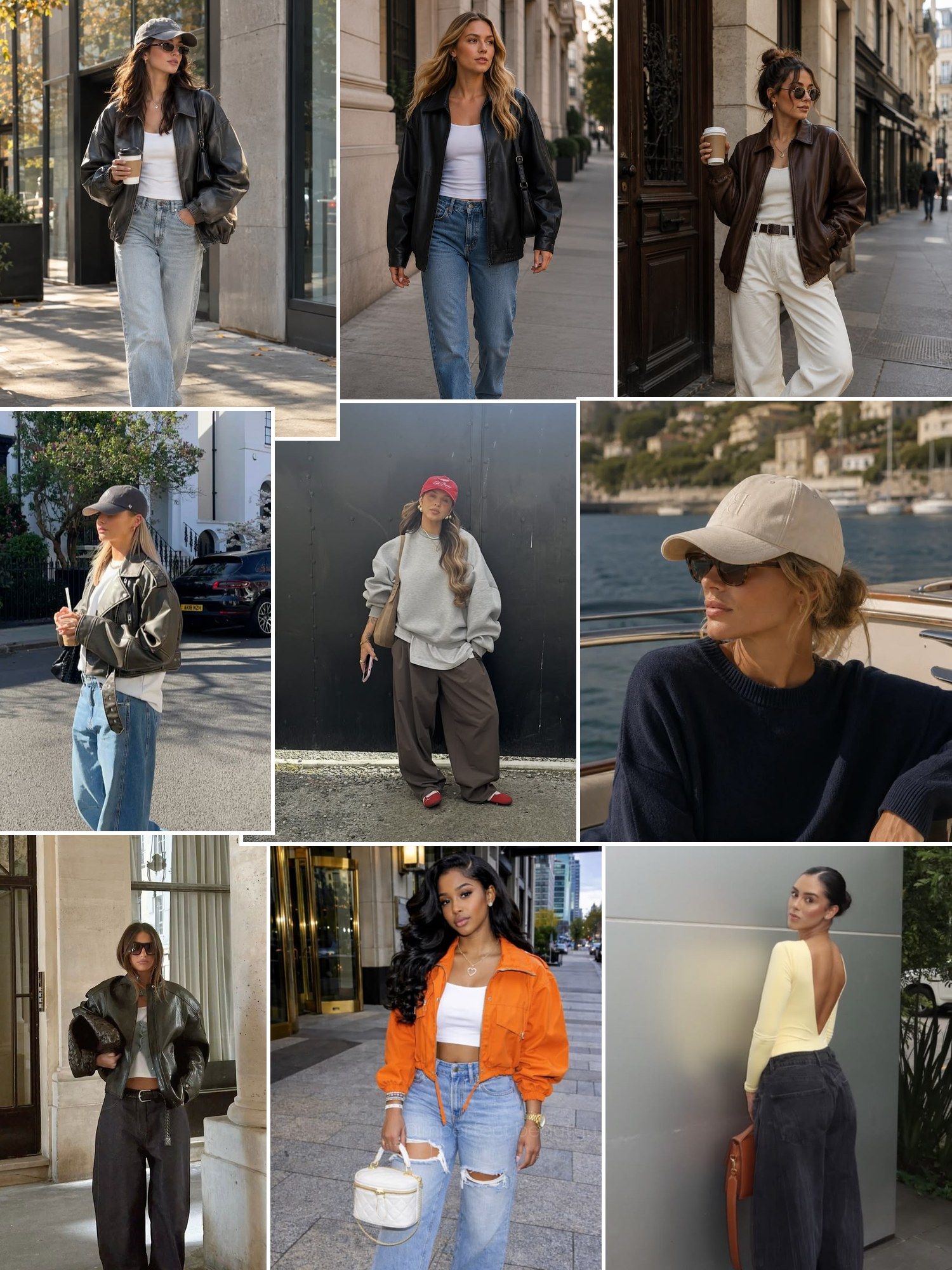 Street style collage of women wearing what to wear to a basketball game