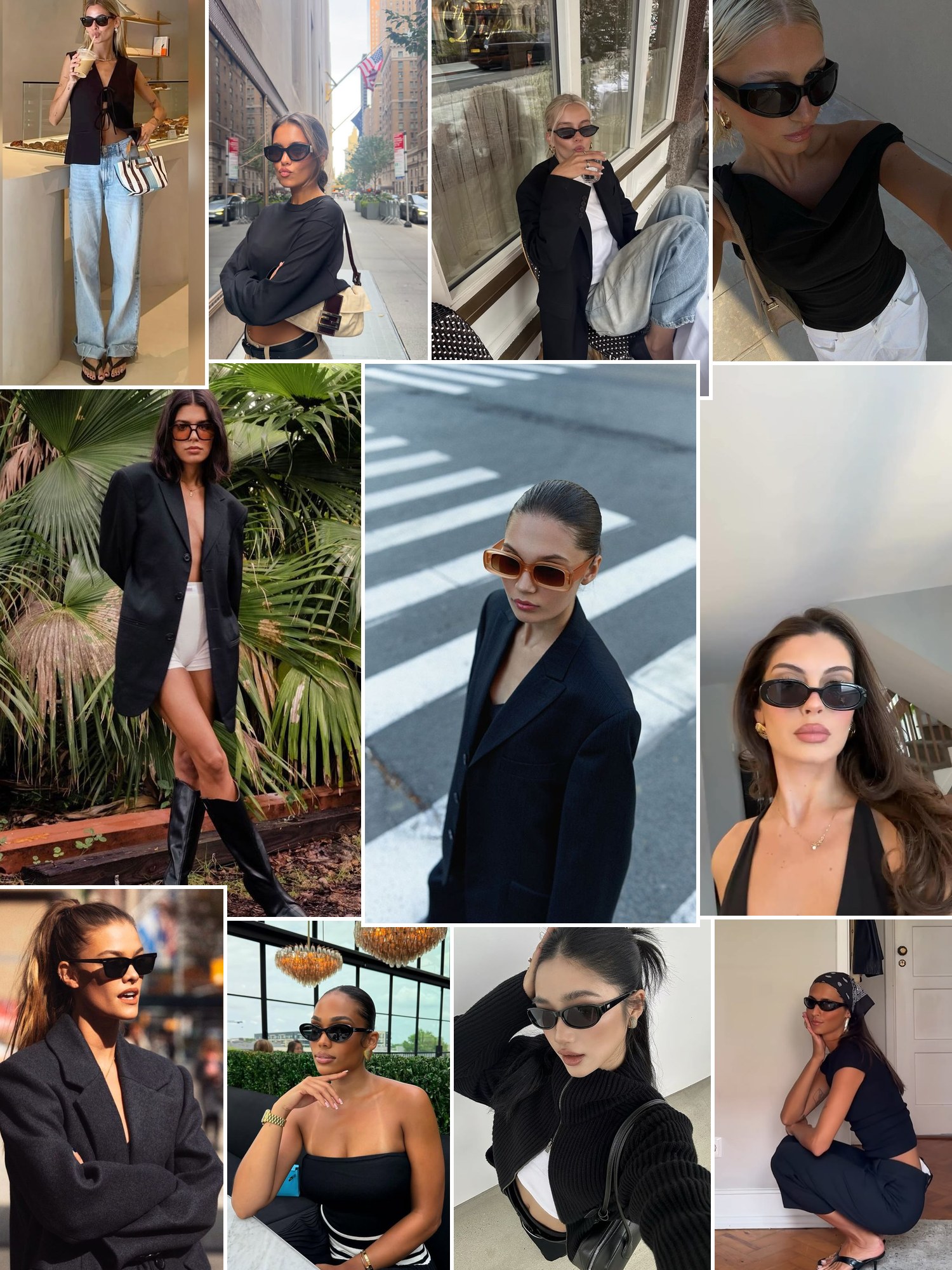 Collage of bold rectangular sunglasses and similar looks