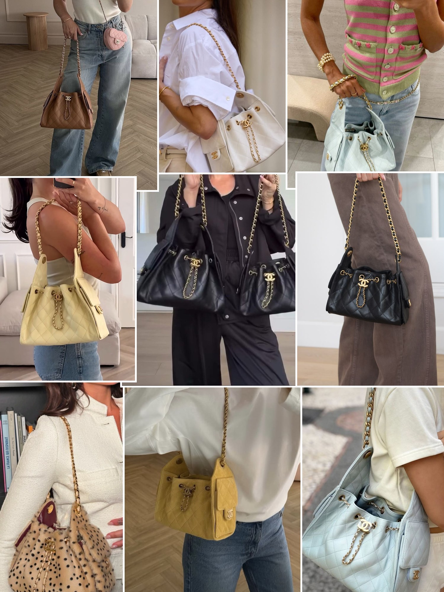 Street style collage of women wearing Chanel 25 mini