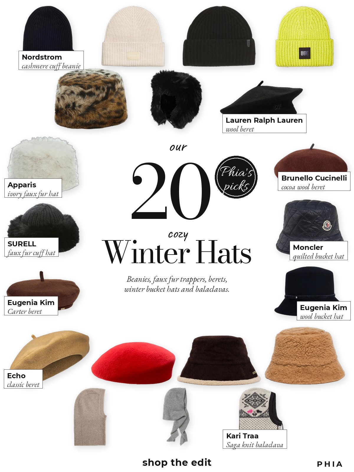 Collage of 20 pieces for winter hats for women