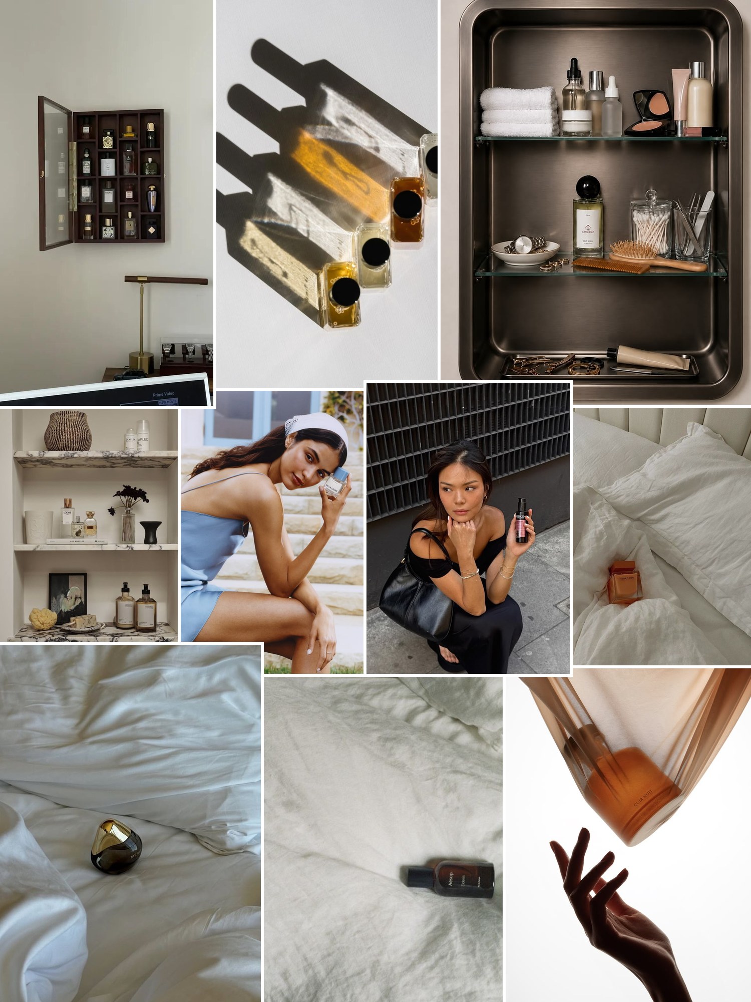Collage of soft musky sandalwood perfumes and similar looks