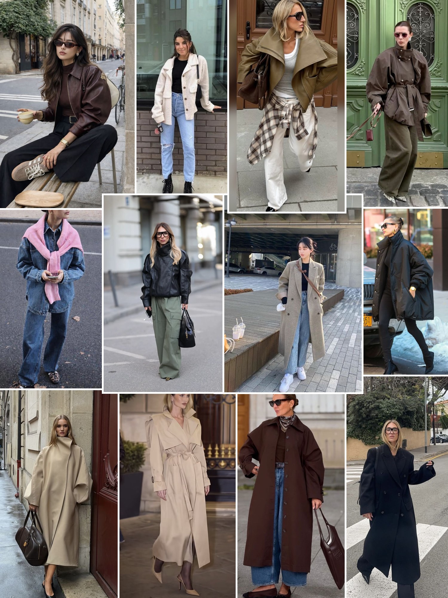 A mood board of editorial and street-style photos for The Jacket And Coat Edit.