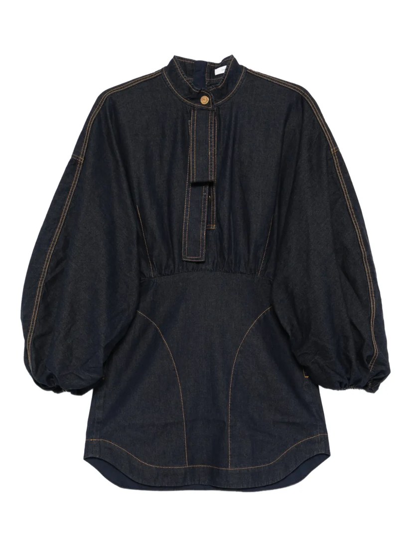 Bishop-sleeve denim mini dress