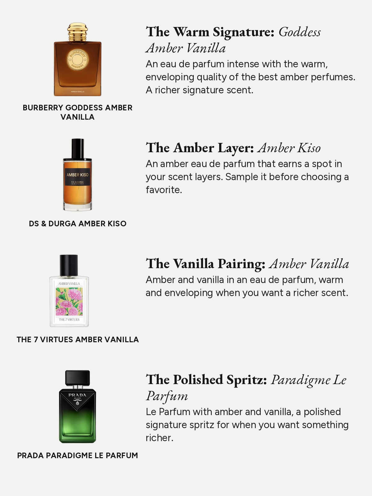 Amber Scent collage with picks from KYLIE COSMETICS, Rare Beauty, Sol de Janeiro and Dolce&Gabbana