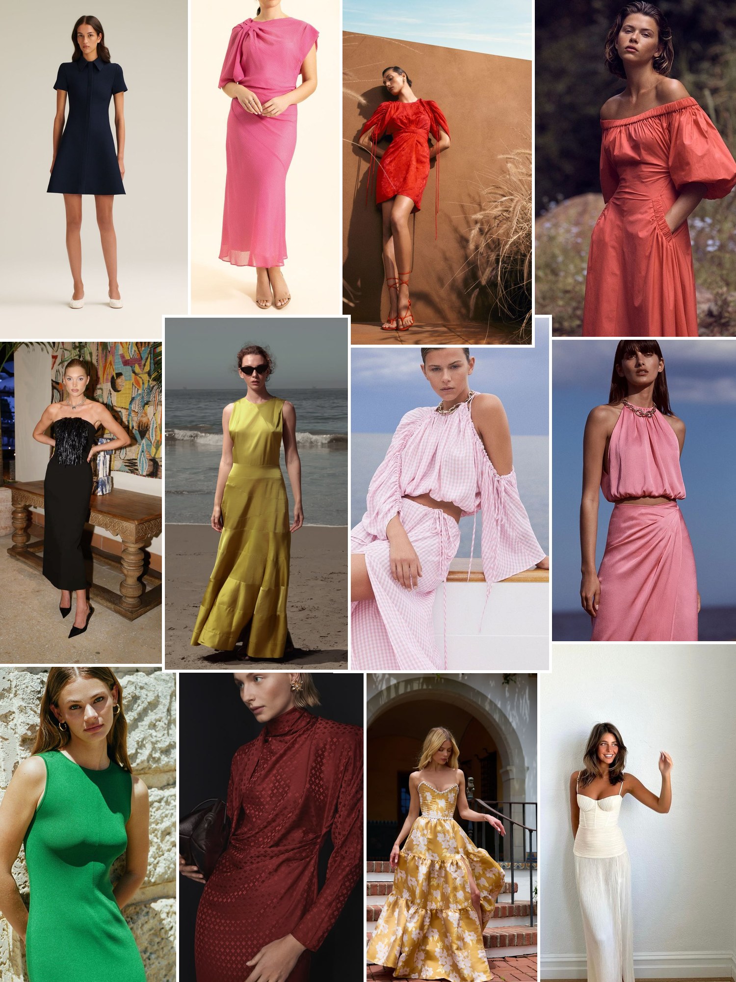 Street style collage of women wearing Scanlan Theodore dresses