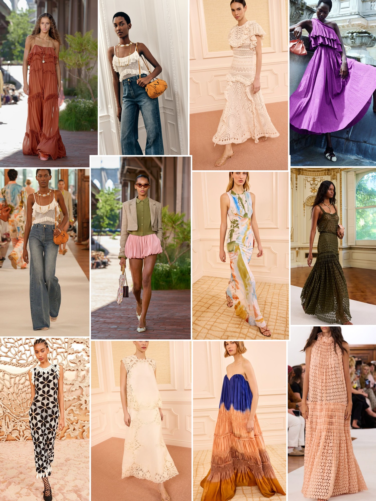 Collage of runway looks, campaign shots and street style outfits that capture the Ulla Johnson mood