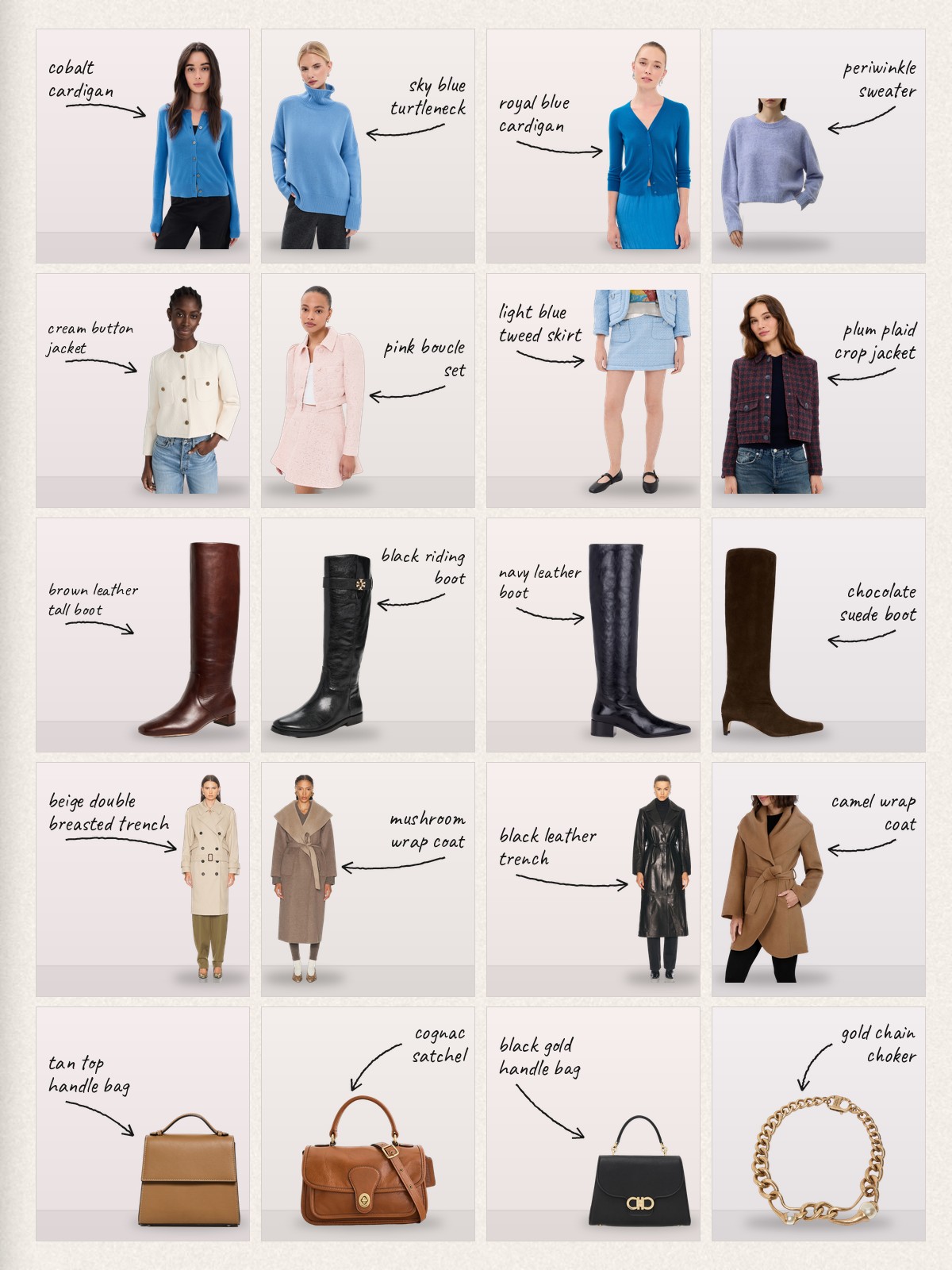 Collage of 20 pieces for Devil Wears Prada outfits