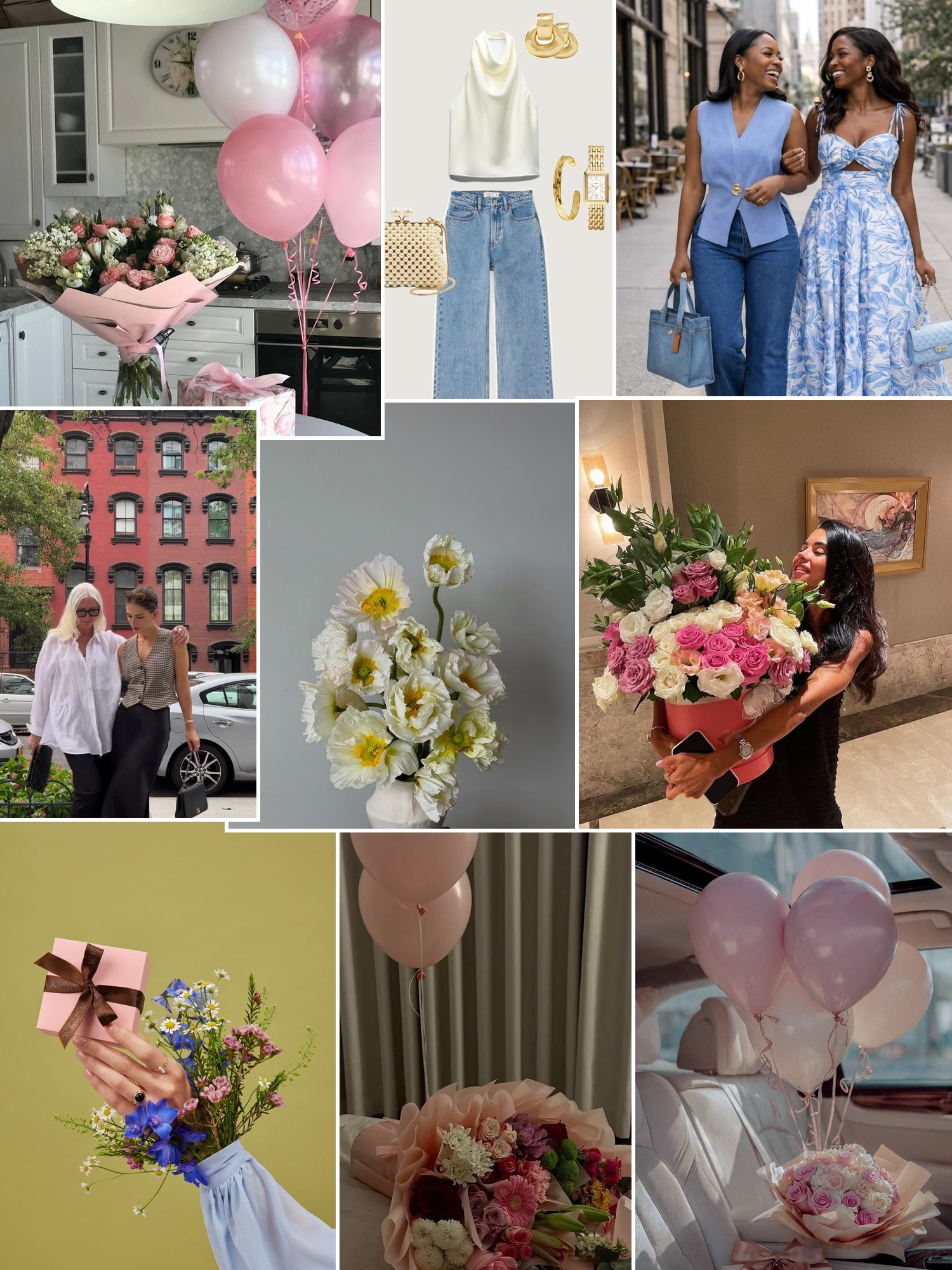 Street style collage of women wearing birthday gifts for mom