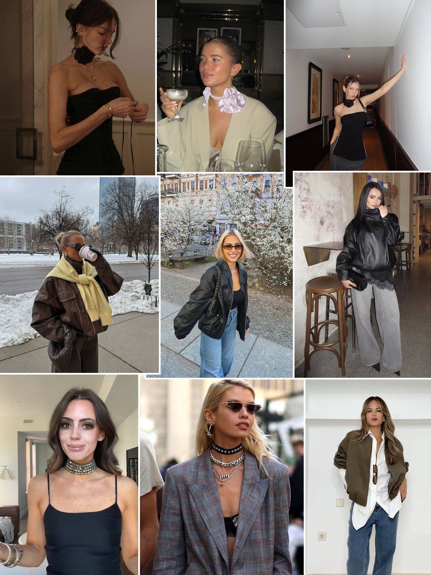 Collage of 2016-style chokers and bomber jackets