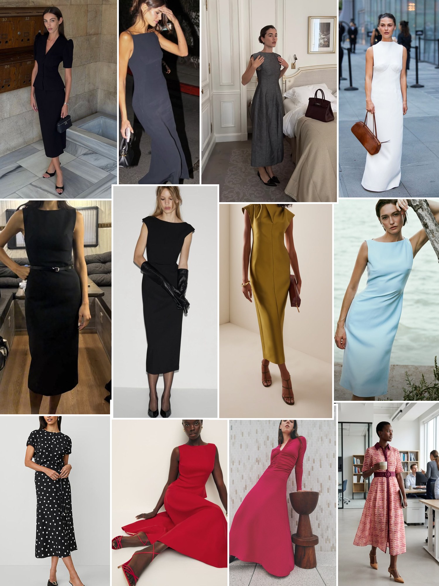 Collage of everyday outfits built around Ann Taylor dresses
