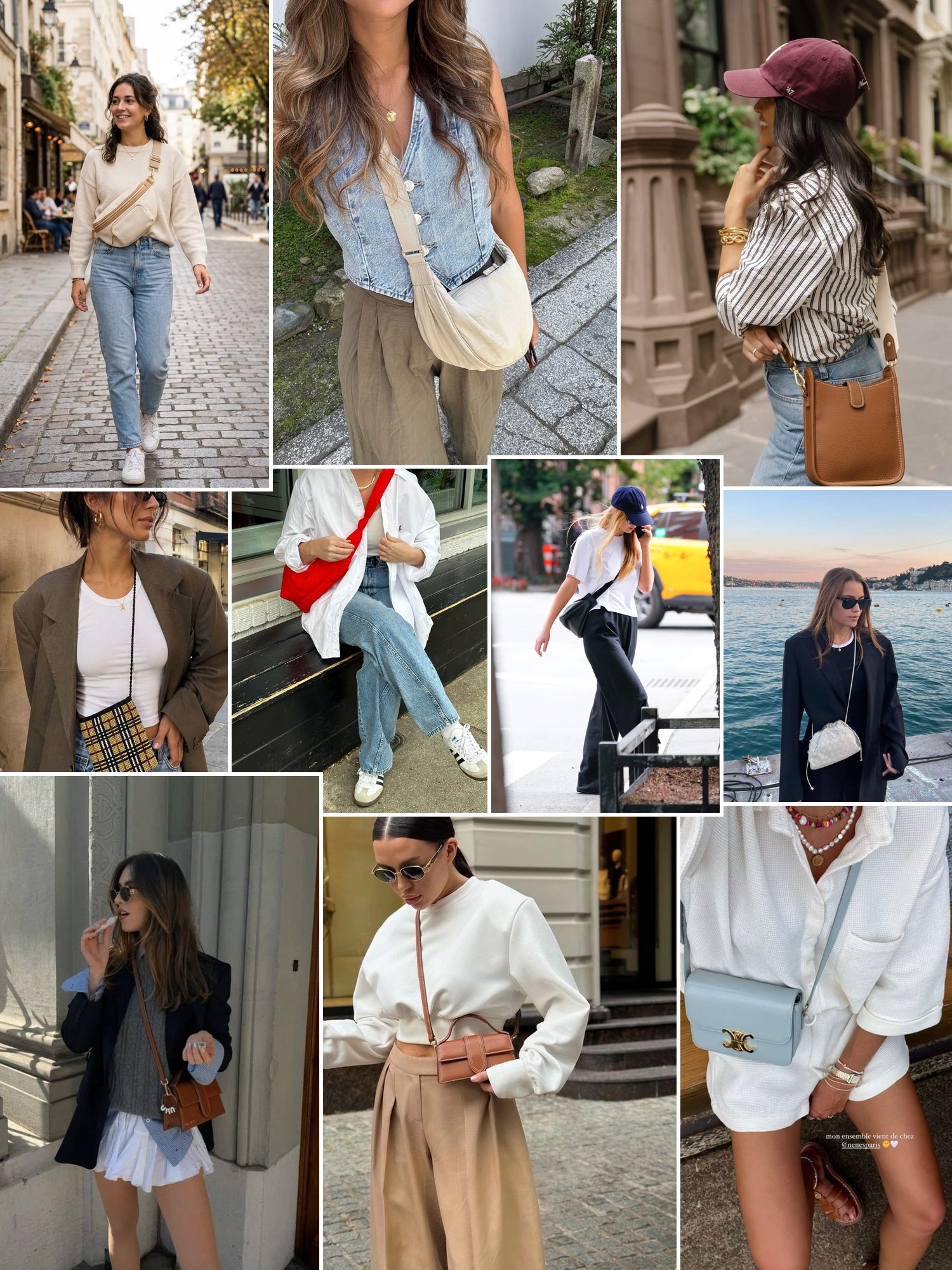 Collage of hands-free crossbody outfits