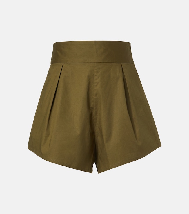 Pleated cotton-blend shorts