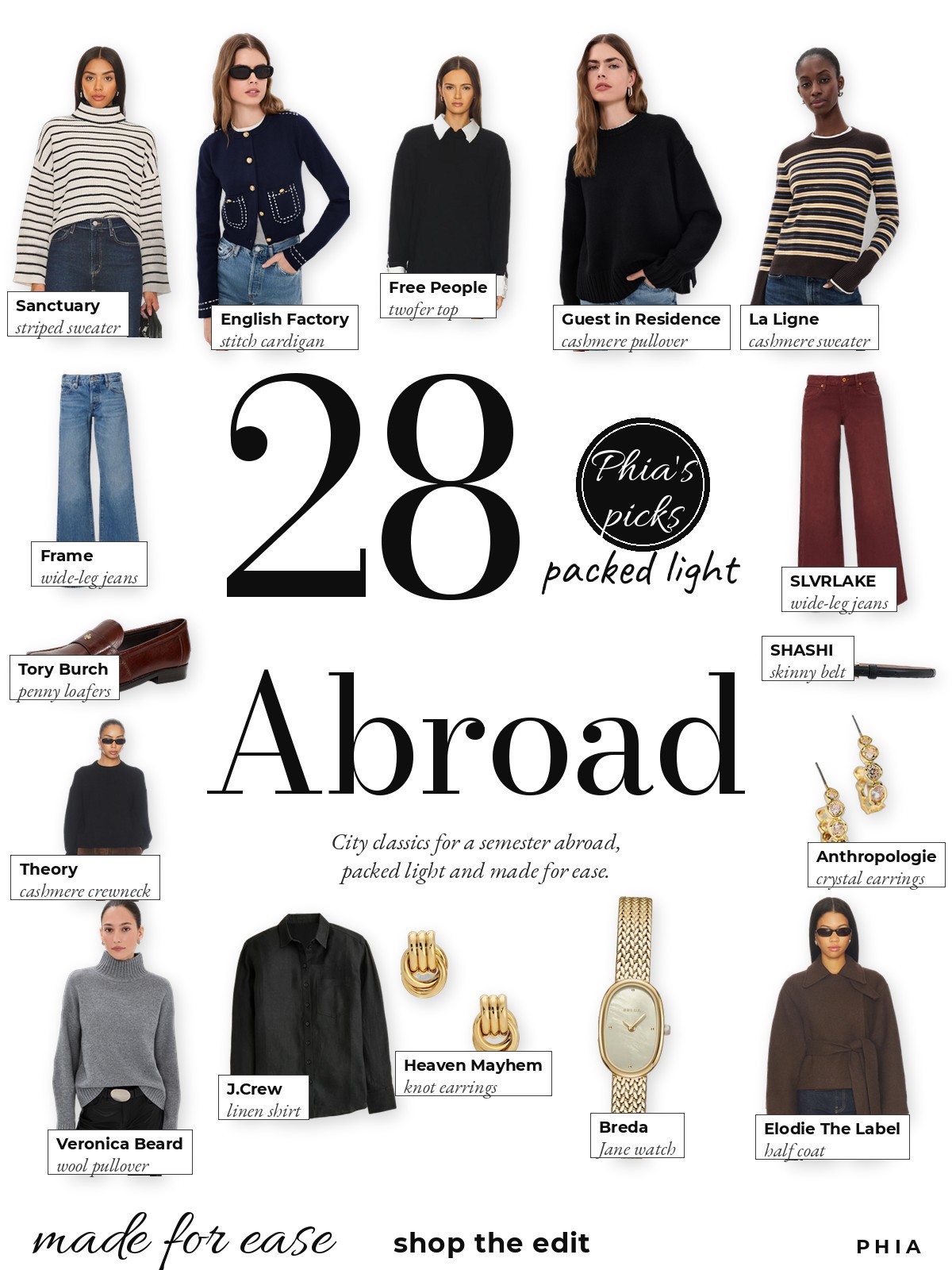 Semester Abroad Energy collage with picks from AMO, Free People, Few Moda and Theory