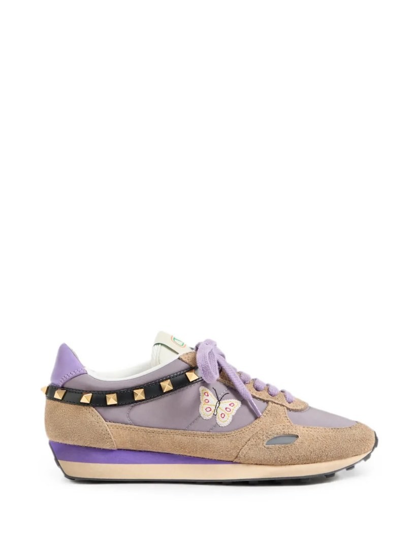 Stud Up trainers in split leather and nylon with butterfly embroidery
