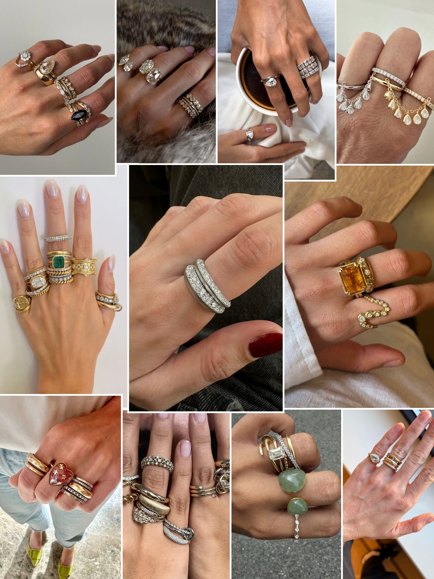 Collage of linked stacking rings and similar looks