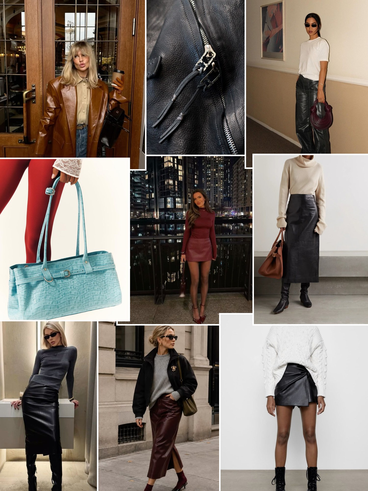 Street style collage of women wearing leather gifts for her