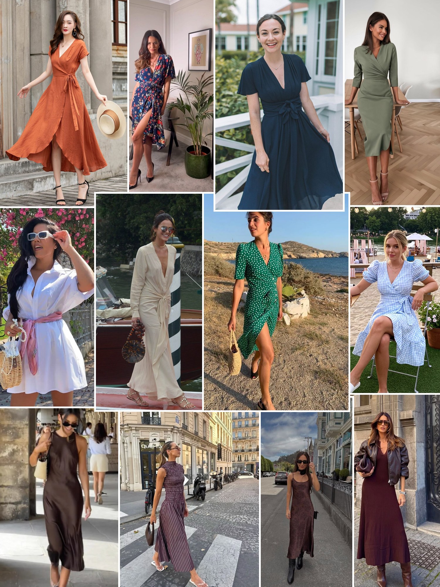 Collage of slip and shirt dresses styled for day