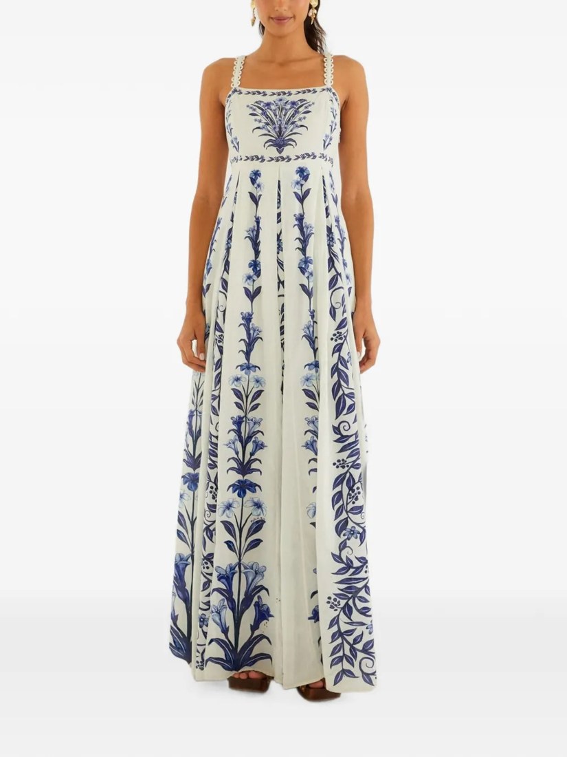 Flowers arch pleats maxi dress