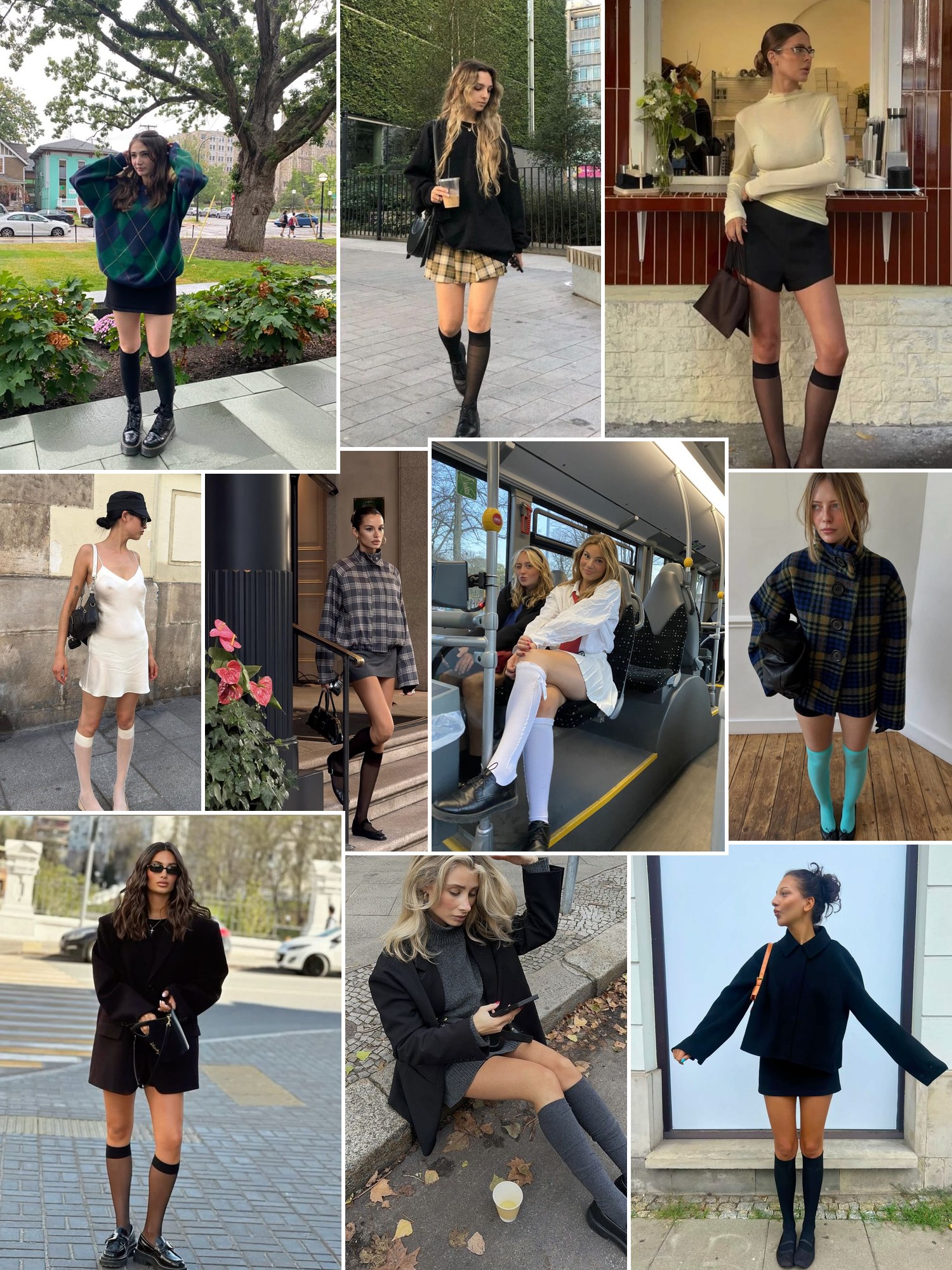 Street style collage of women wearing Knee socks