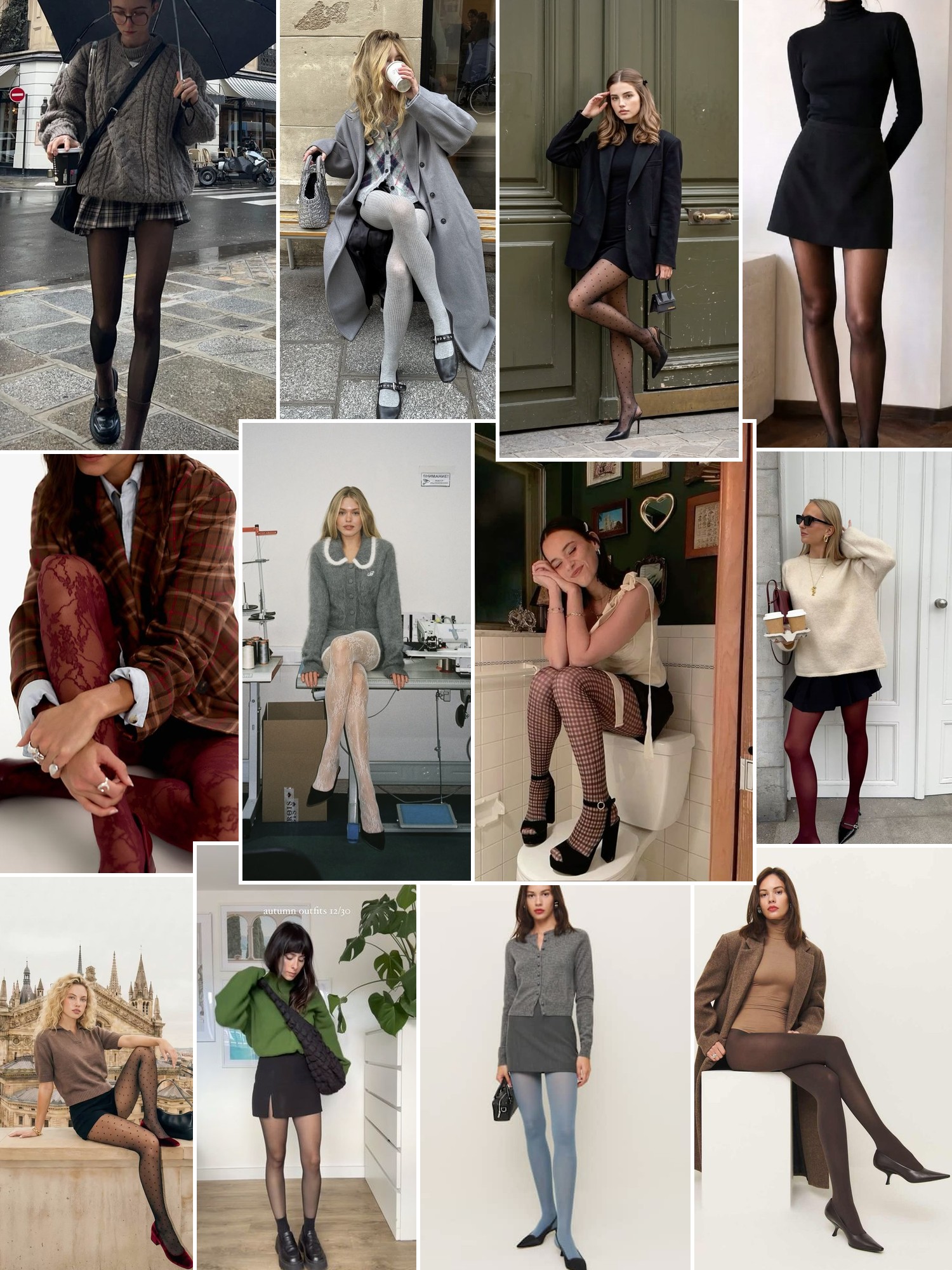 Collage of street style and campaign shots that capture the Swedish Stockings mood