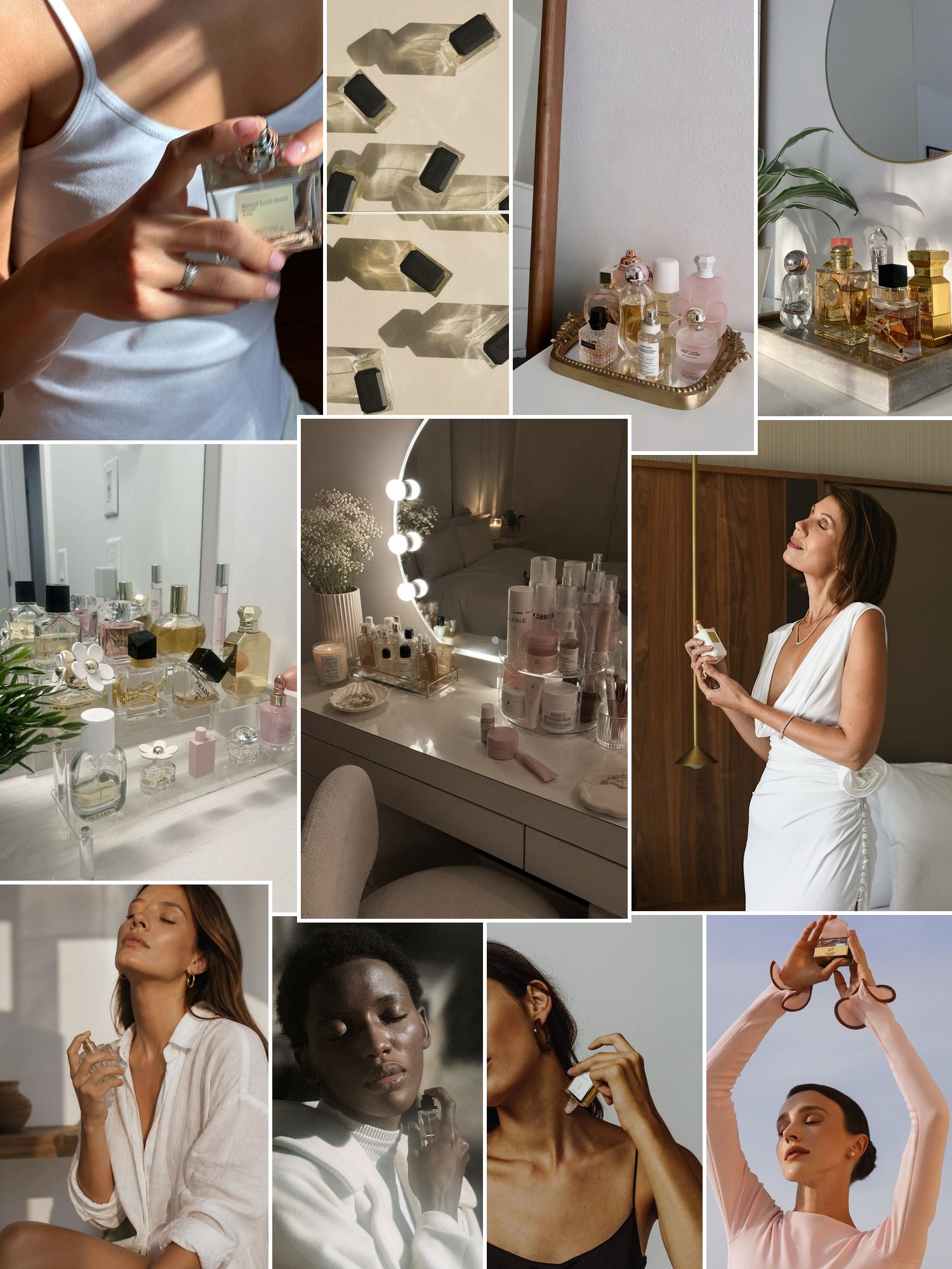 Collage of clean musk perfumes and similar looks