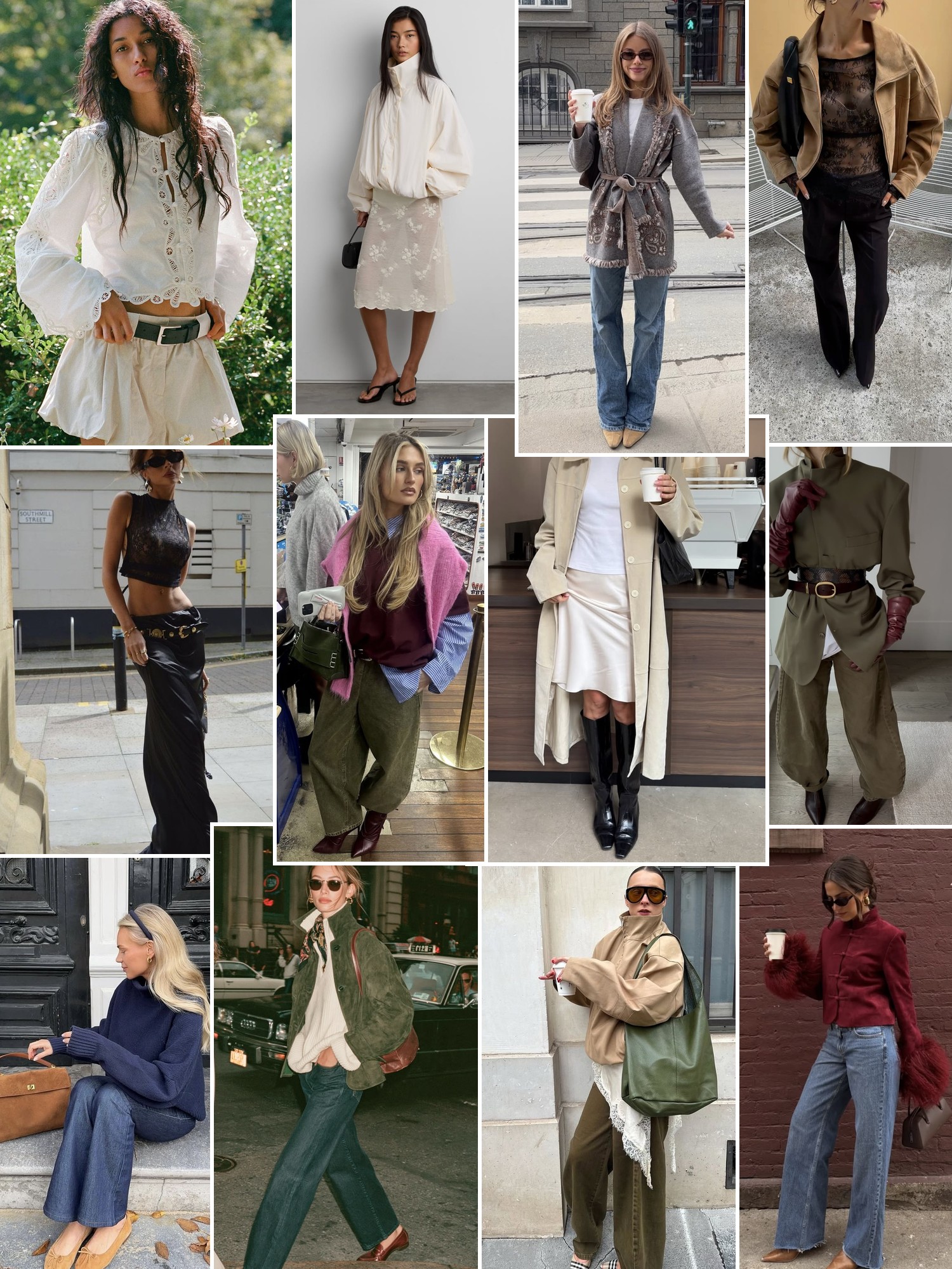 Collage of runway looks, campaign shots and street style outfits that capture the ELCE mood